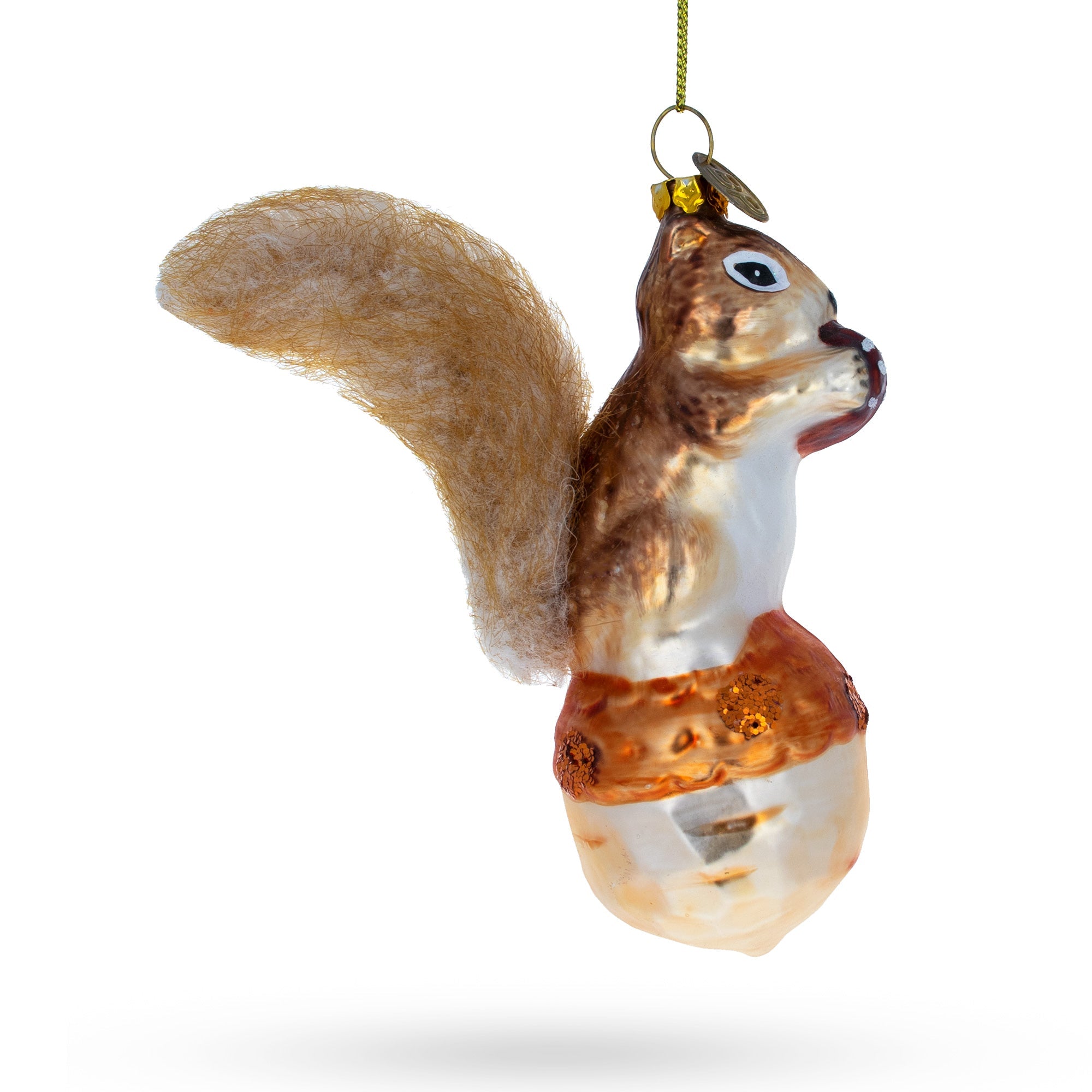 Playful Squirrel On Acorn - Blown Glass Christmas Ornament