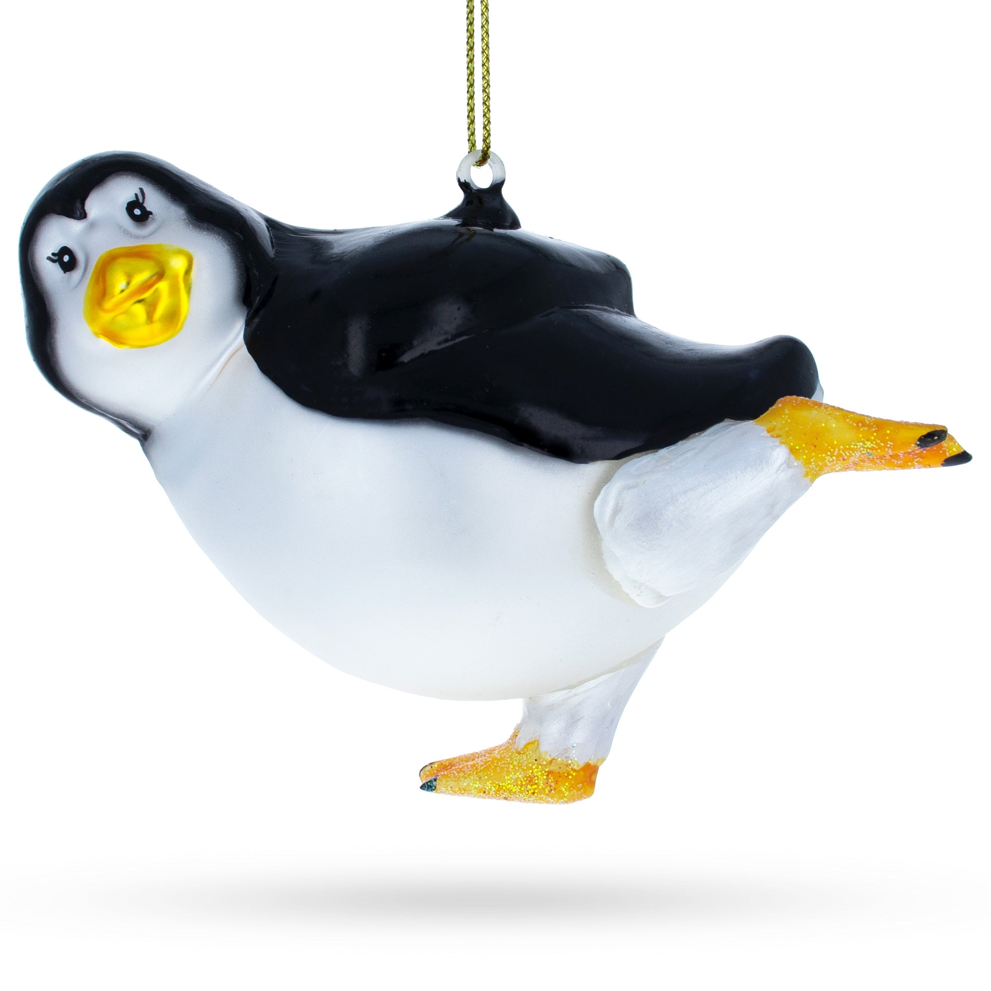 Winter Waltz: Joyful Penguin Dancing - Blown Glass Christmas Ornament