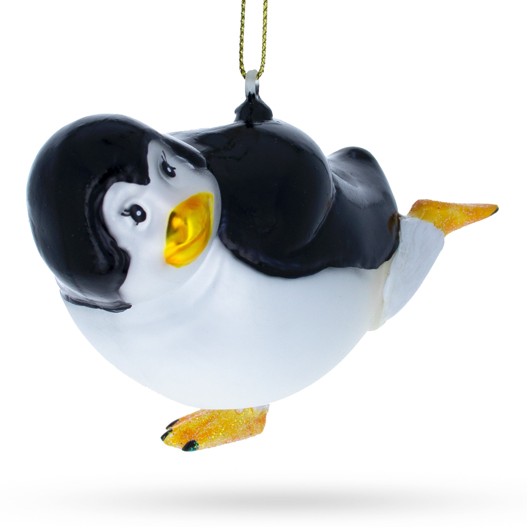 Winter Waltz: Joyful Penguin Dancing - Blown Glass Christmas Ornament