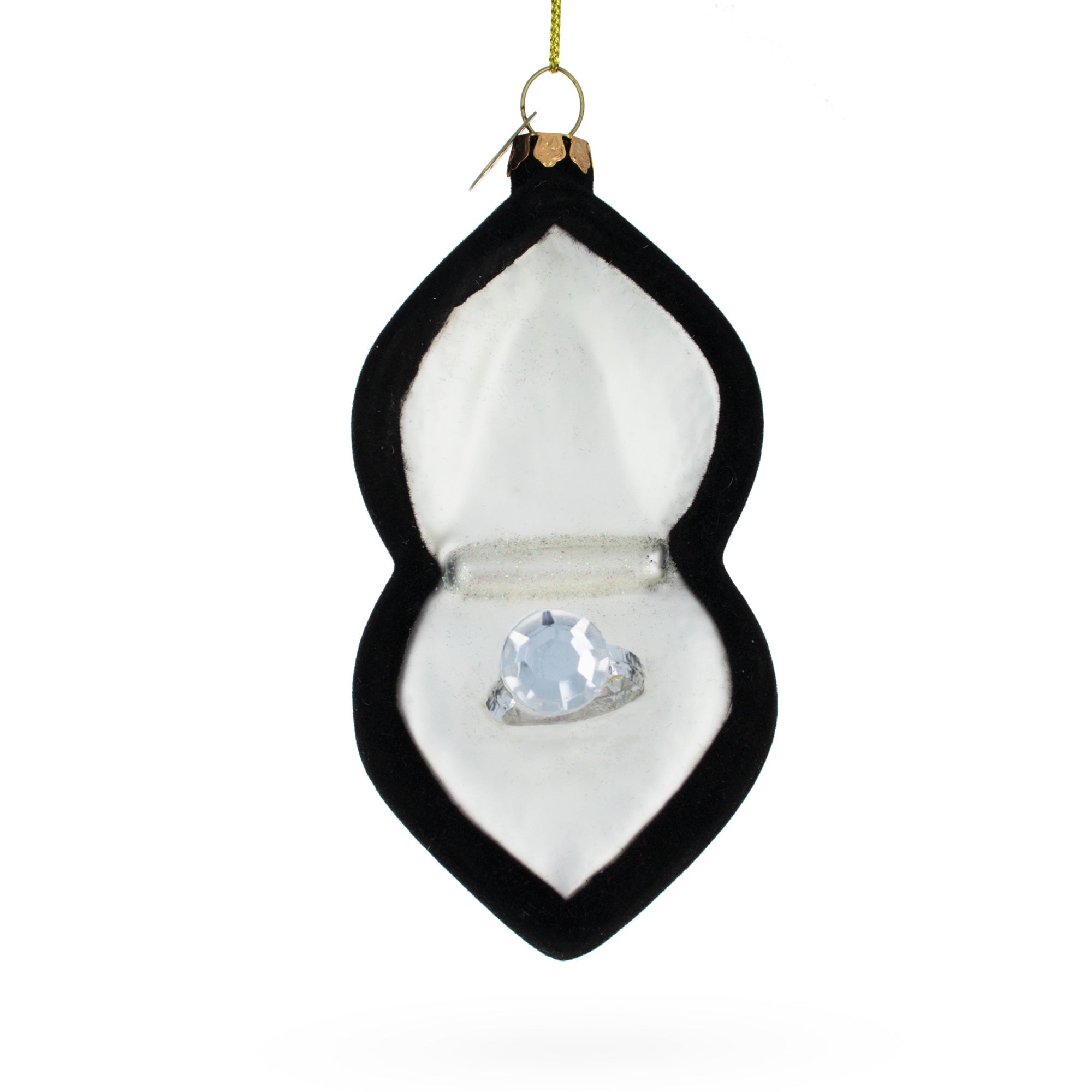 Radiant Diamond Ring In Box - Blown Glass Christmas Ornament