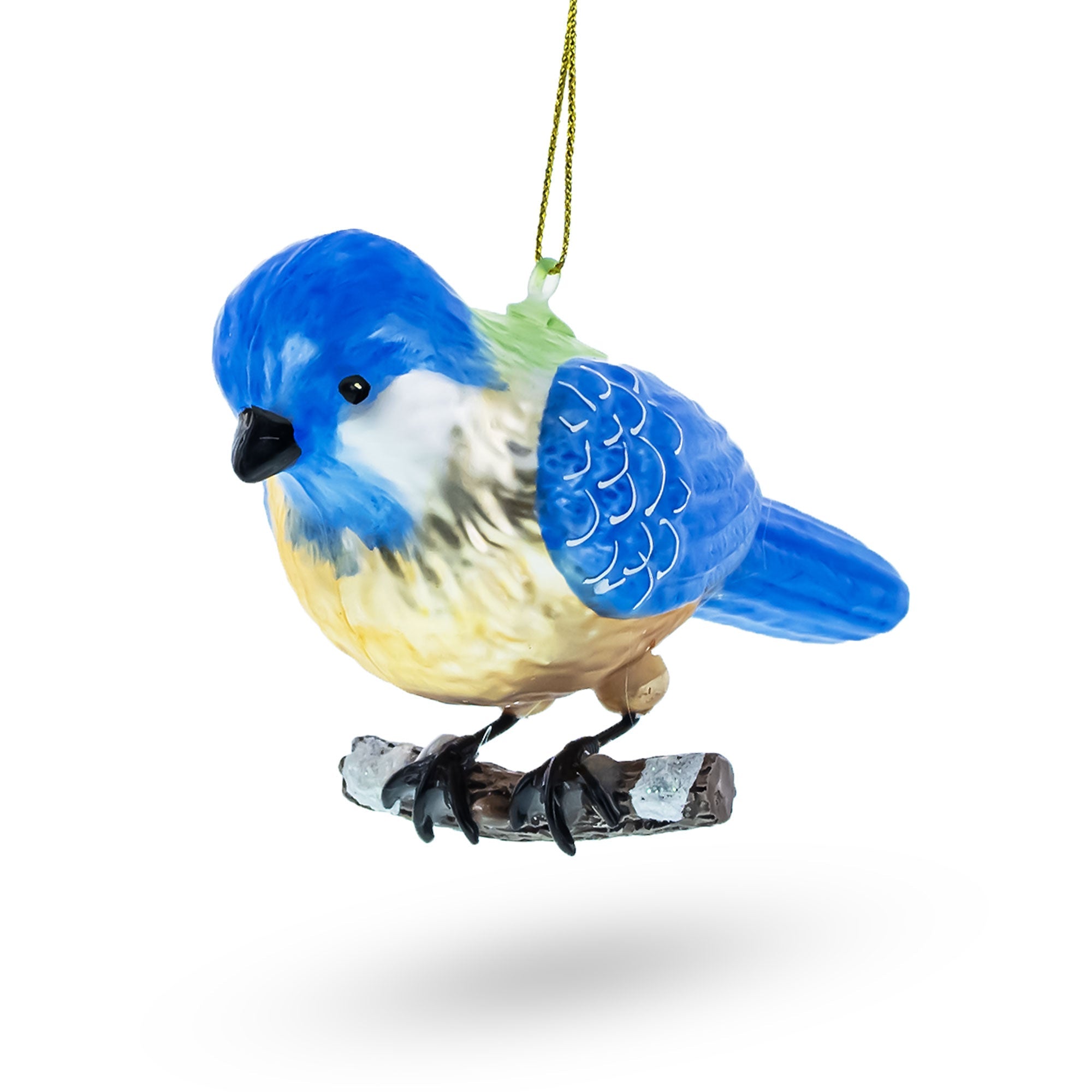 Vibrant Bluebird In Multicolored Splendor - Blown Glass Christmas Ornament