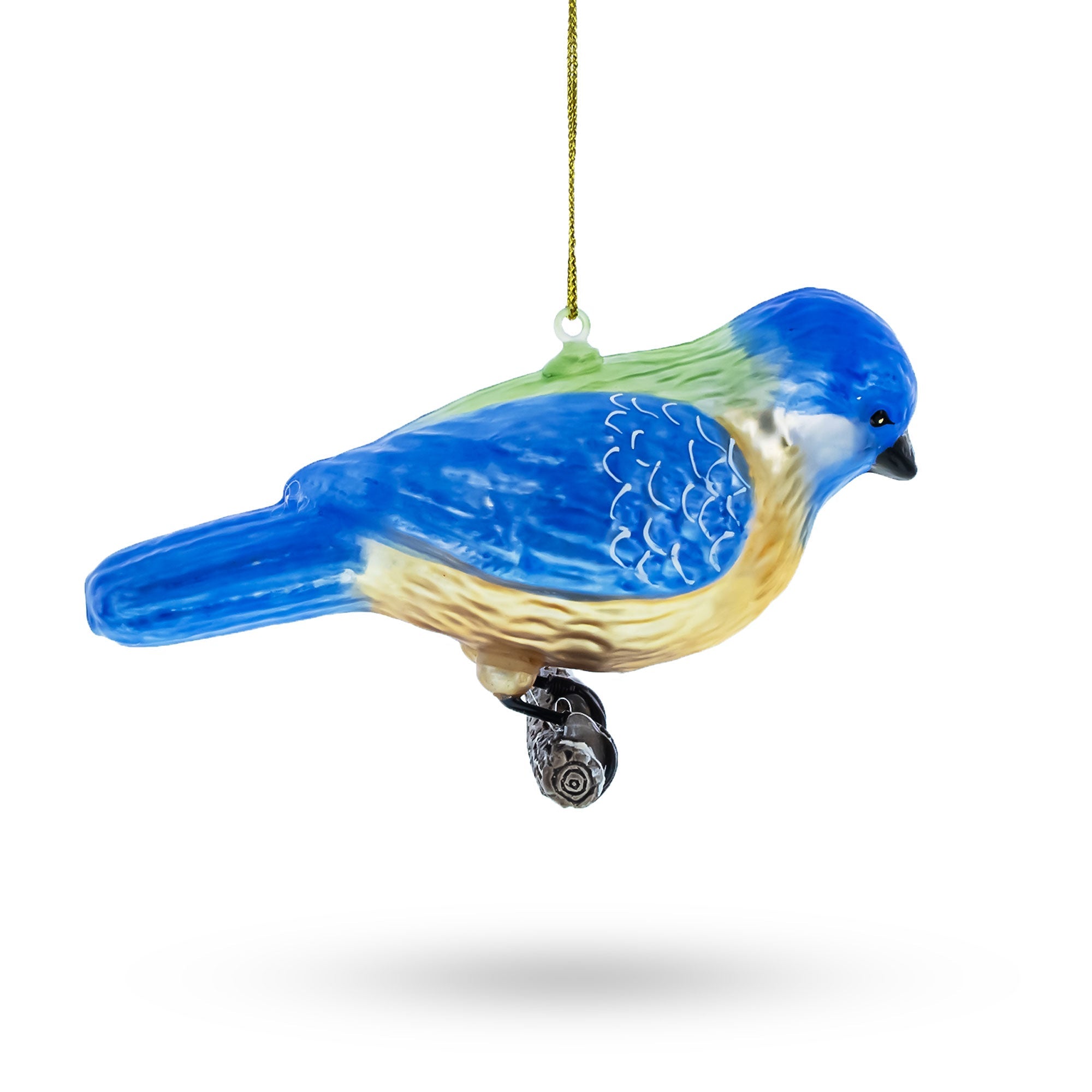 Vibrant Bluebird In Multicolored Splendor - Blown Glass Christmas Ornament