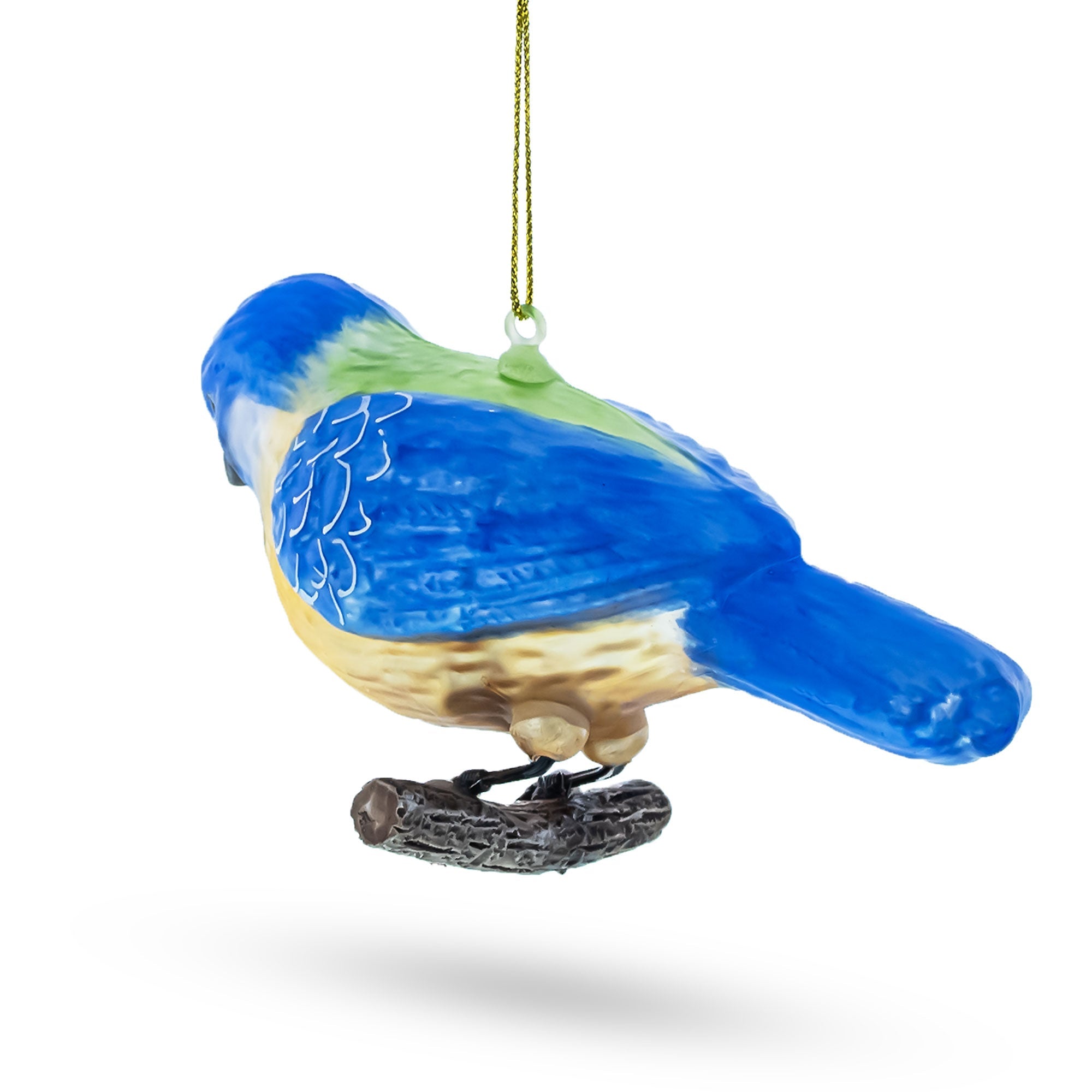 Vibrant Bluebird In Multicolored Splendor - Blown Glass Christmas Ornament