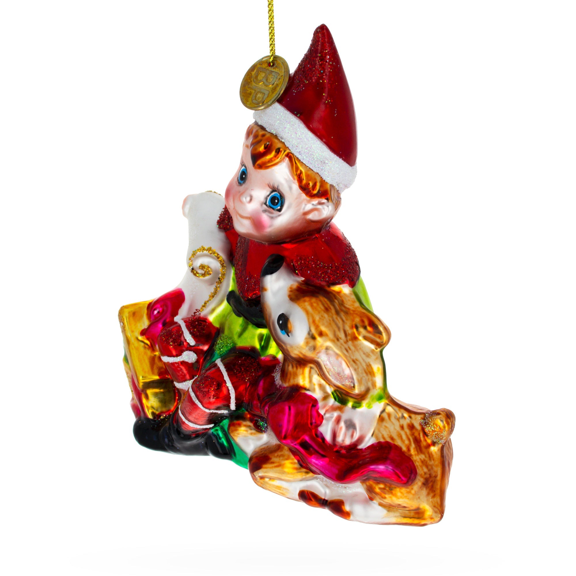 Enchanted Gift Givers: Elf And Deer - Blown Glass Christmas Ornament