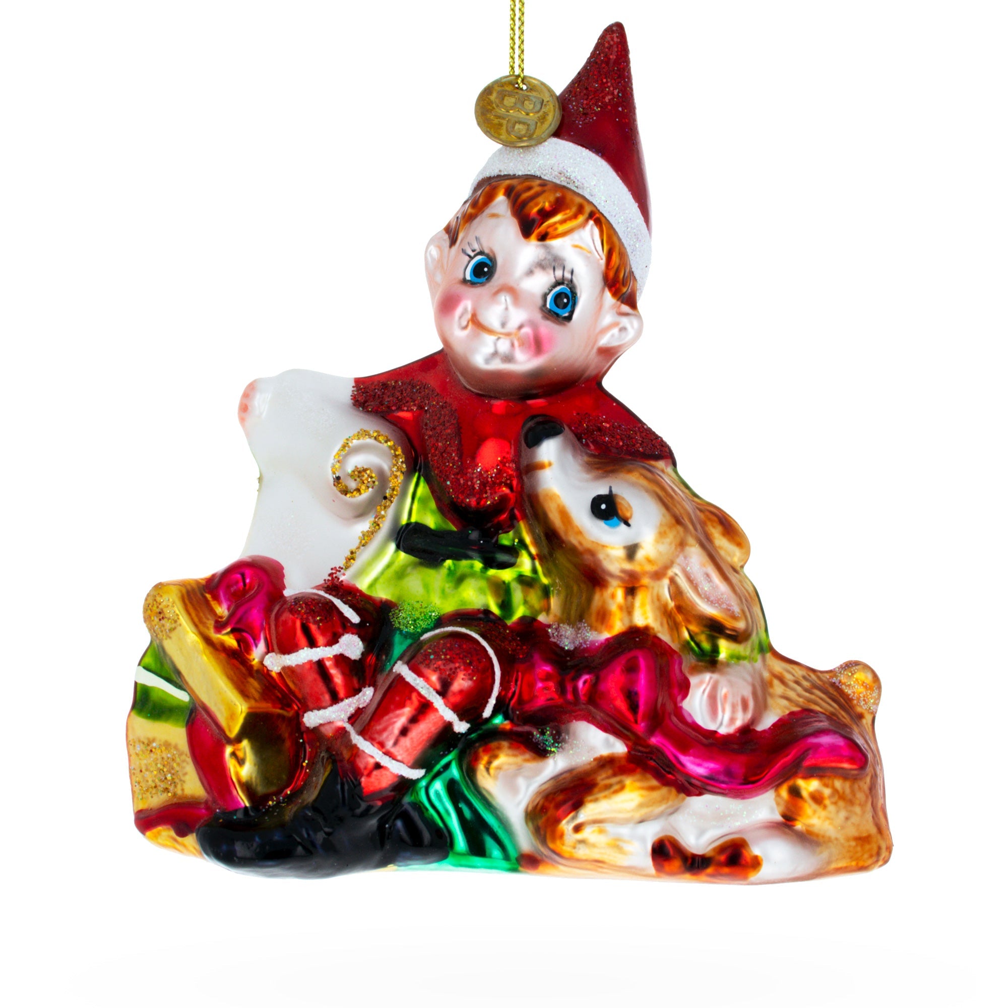 Enchanted Gift Givers: Elf And Deer - Blown Glass Christmas Ornament