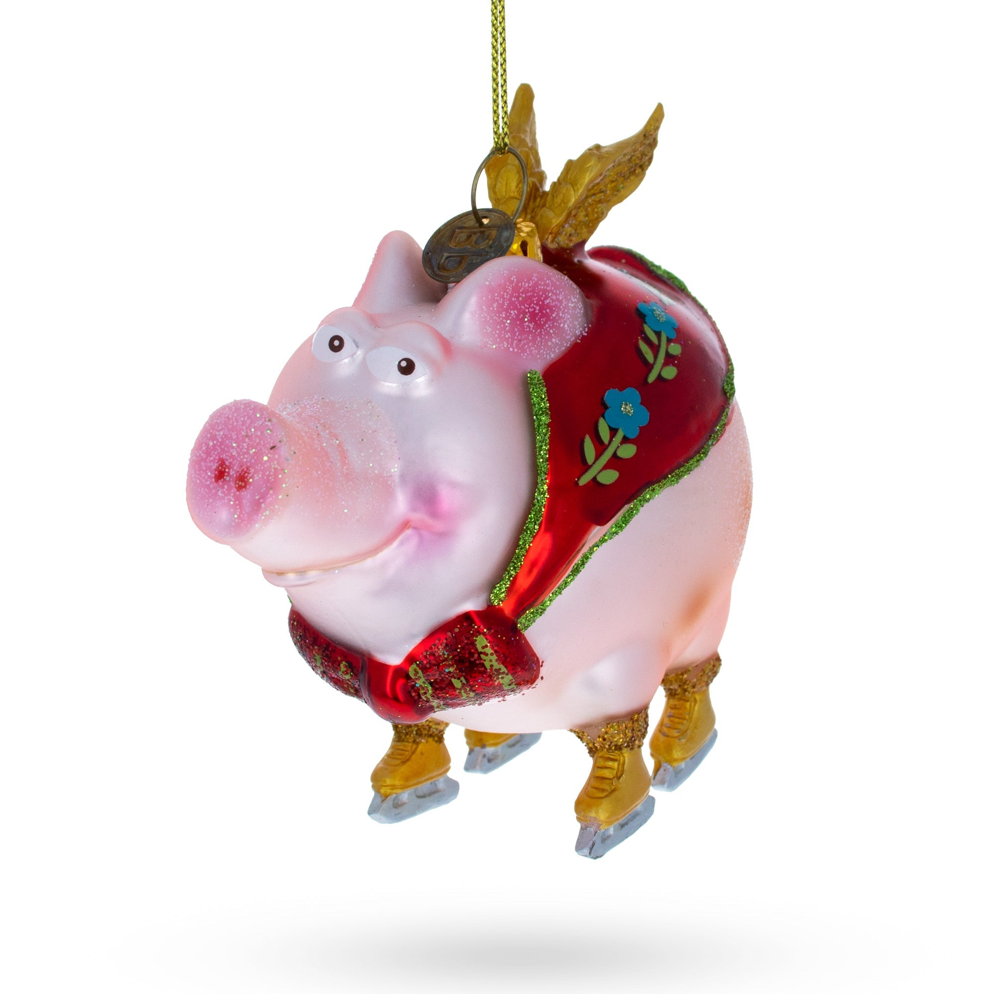 Dynamic Flying Pig Superhero - Blown Glass Christmas Ornament