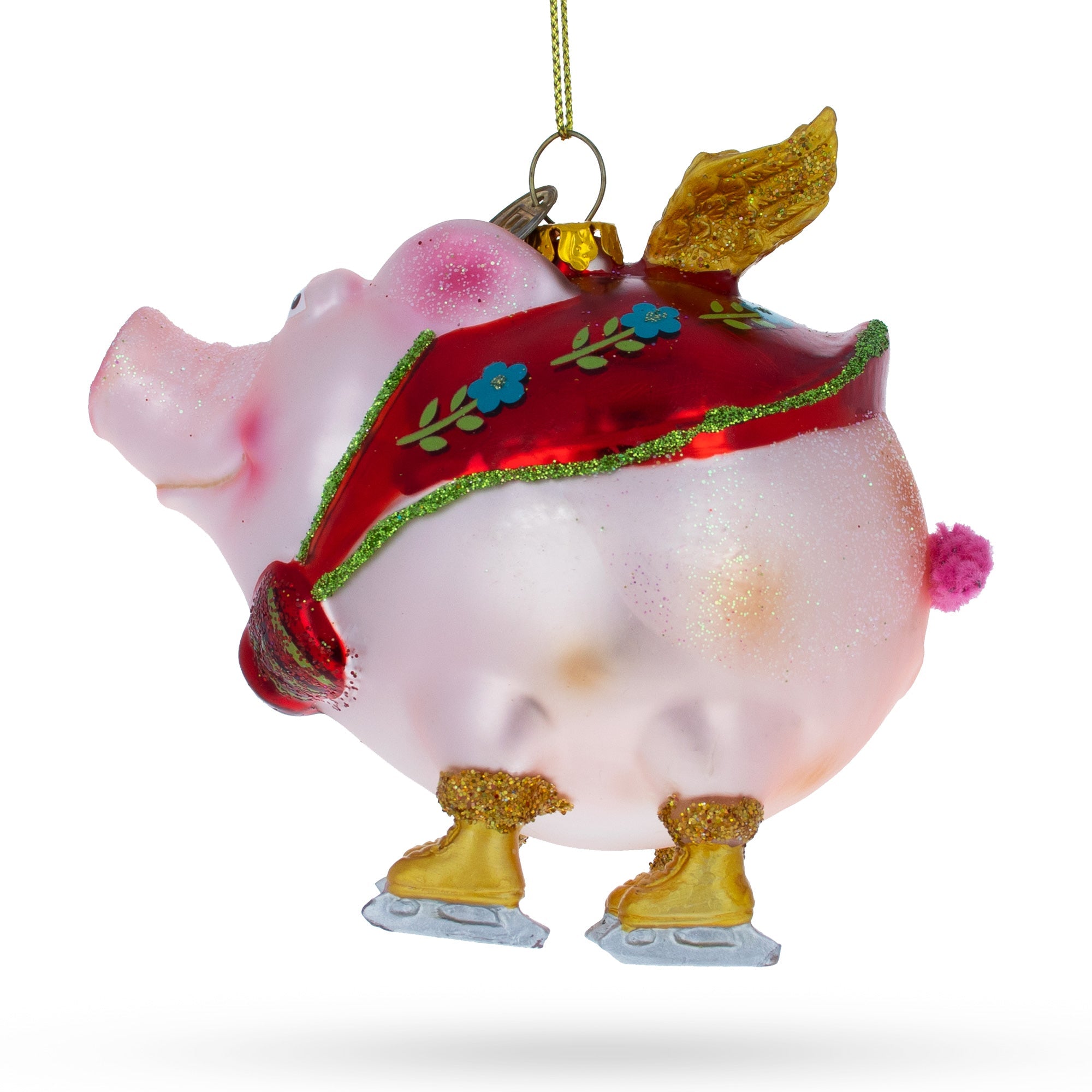 Dynamic Flying Pig Superhero - Blown Glass Christmas Ornament