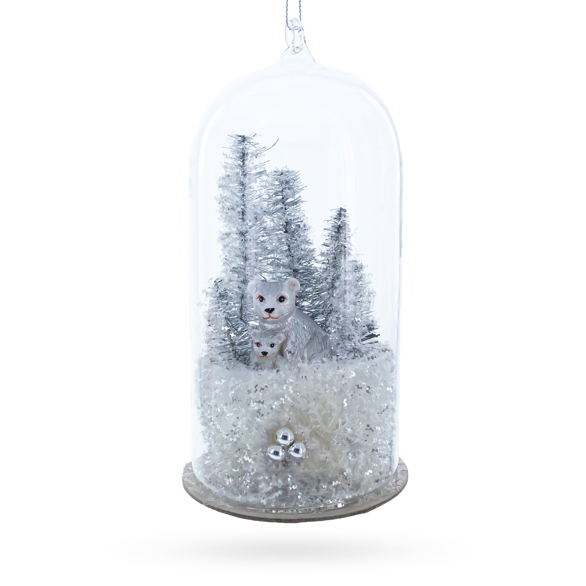 Wildwood Harmony: Bear Family In The Woods - Blown Glass Christmas Ornament