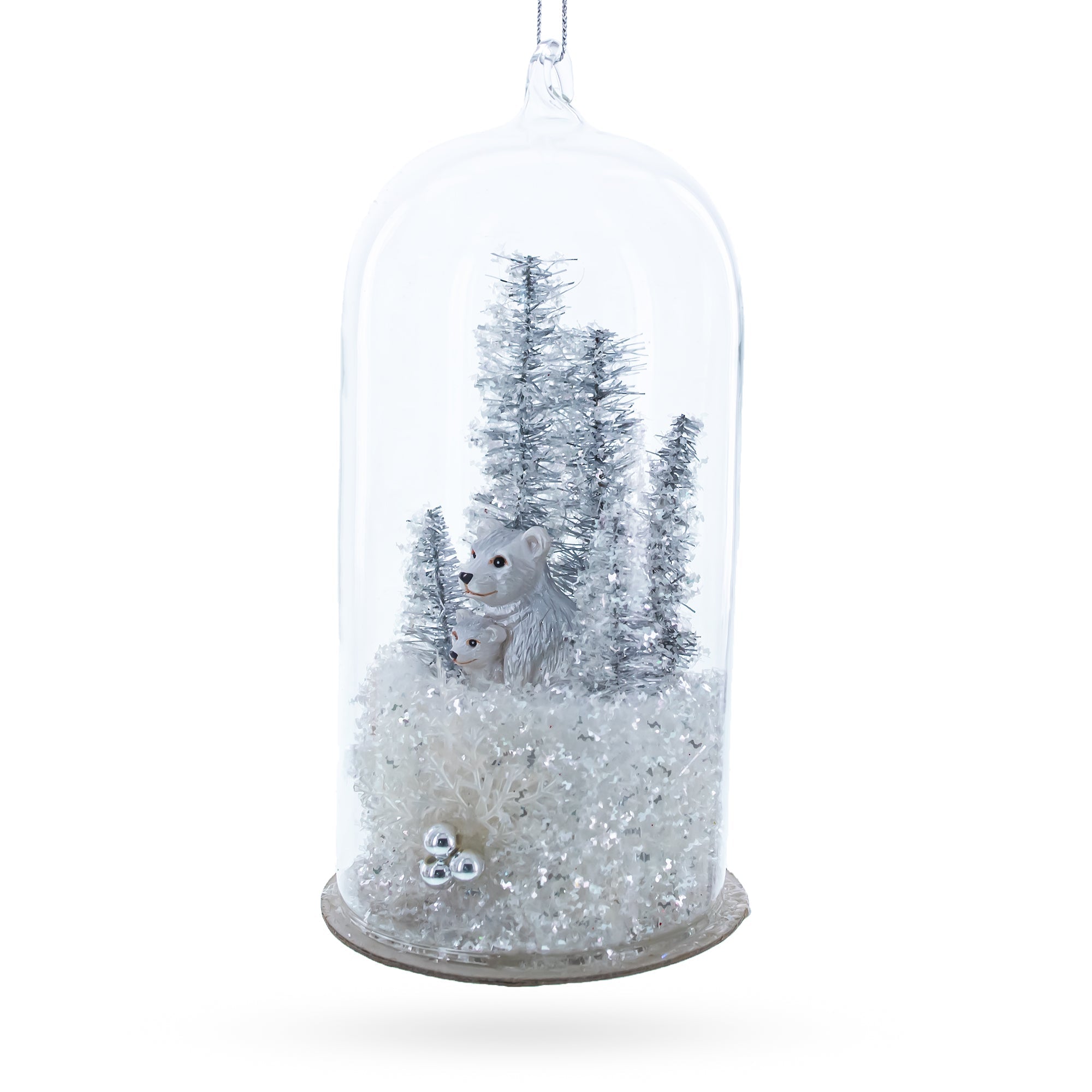 Wildwood Harmony: Bear Family In The Woods - Blown Glass Christmas Ornament