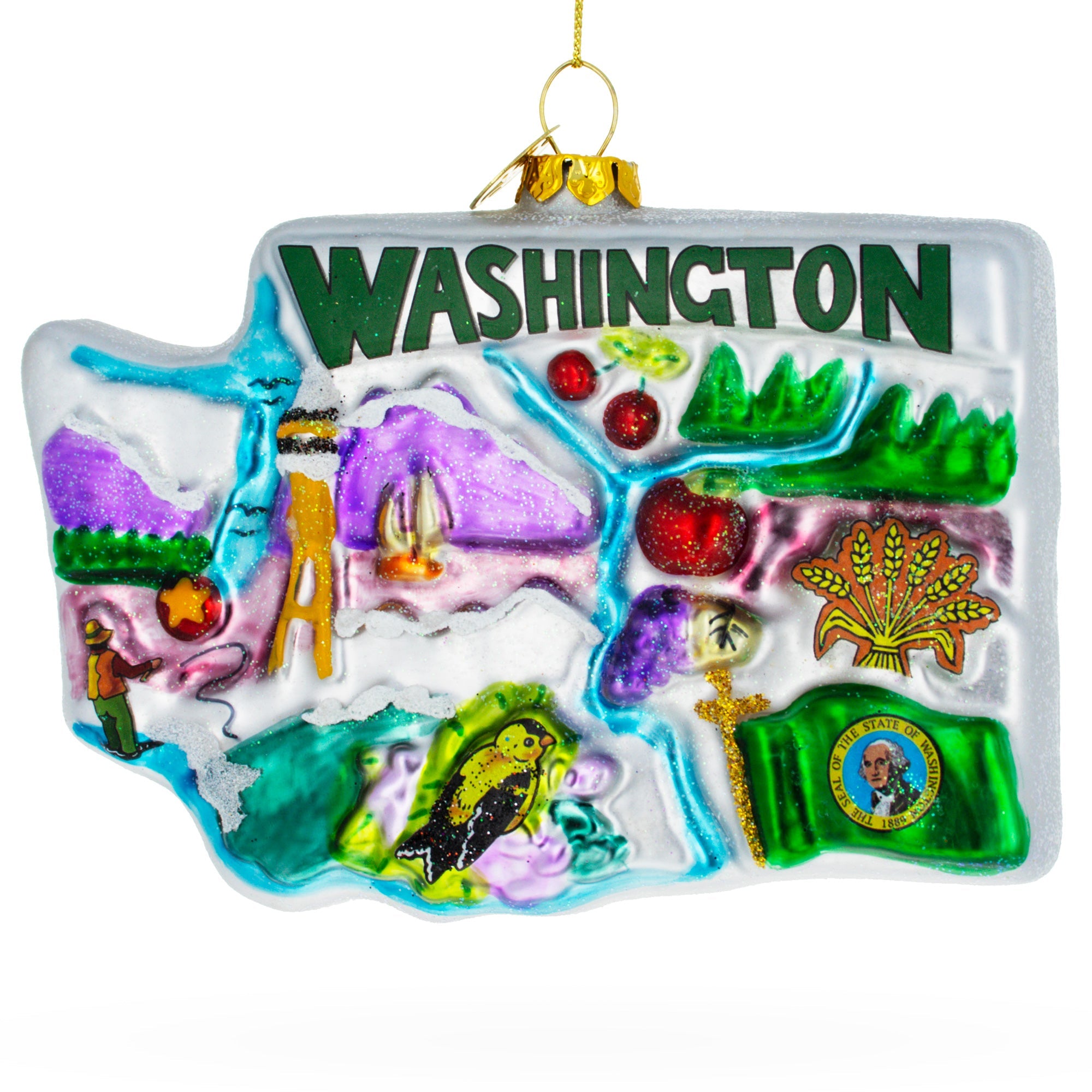 Evergreen Adventures: Scenic Washington State - Blown Glass Christmas Ornament