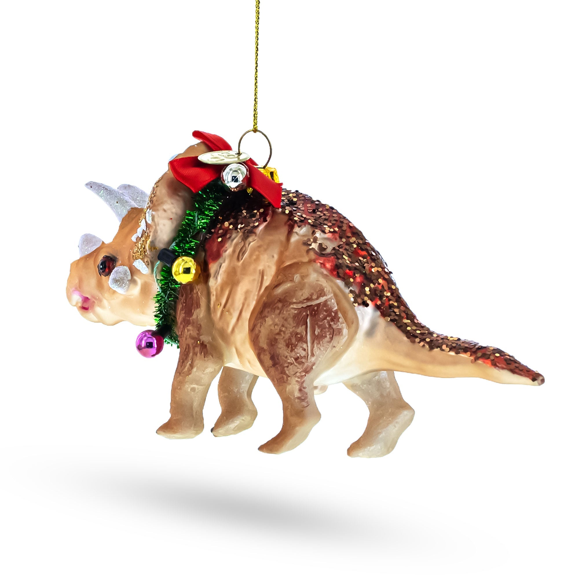 Prehistoric Dinosaur In Wreath - Blown Glass Christmas Ornament