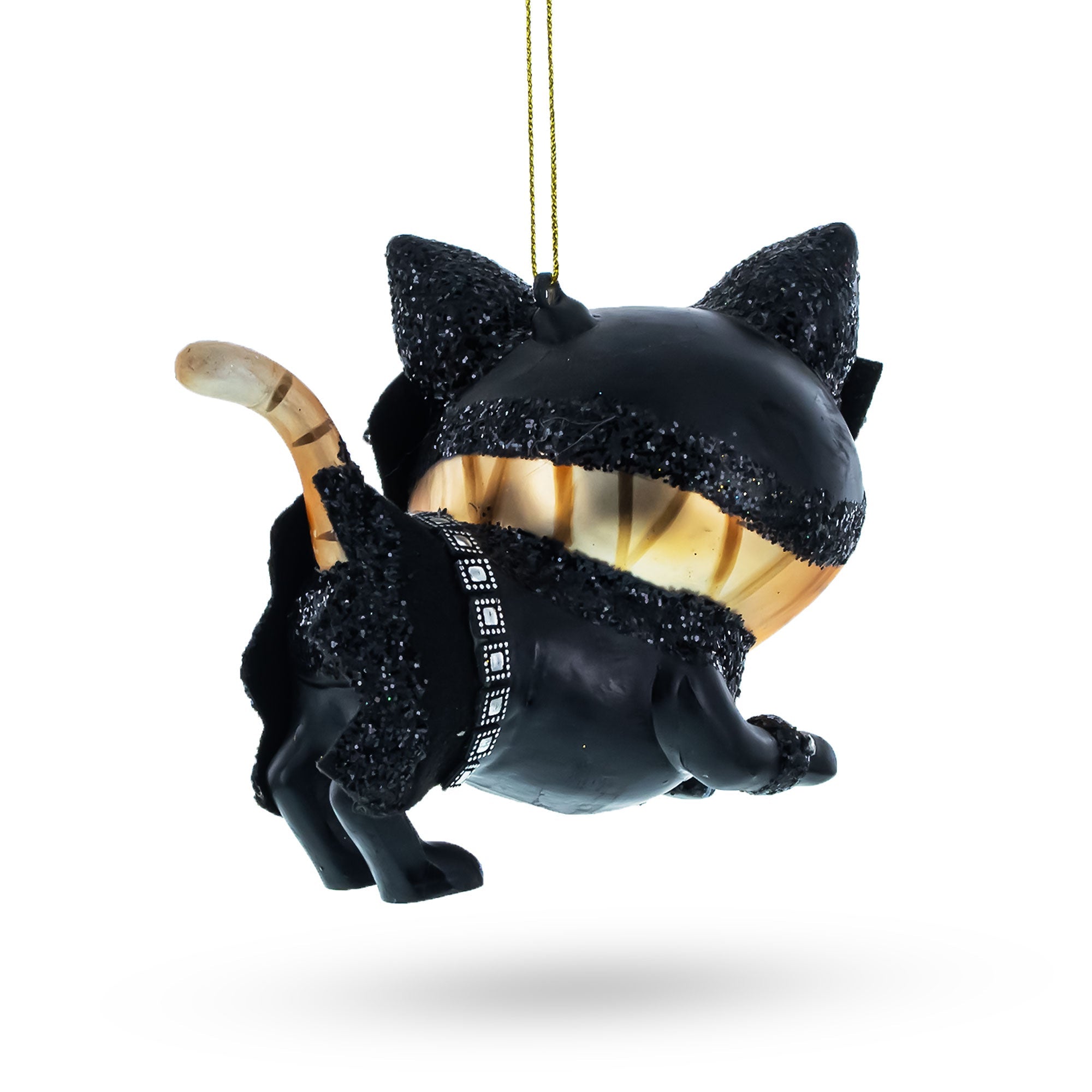 Mysterious Cat In Mask - Blown Glass Christmas Ornament