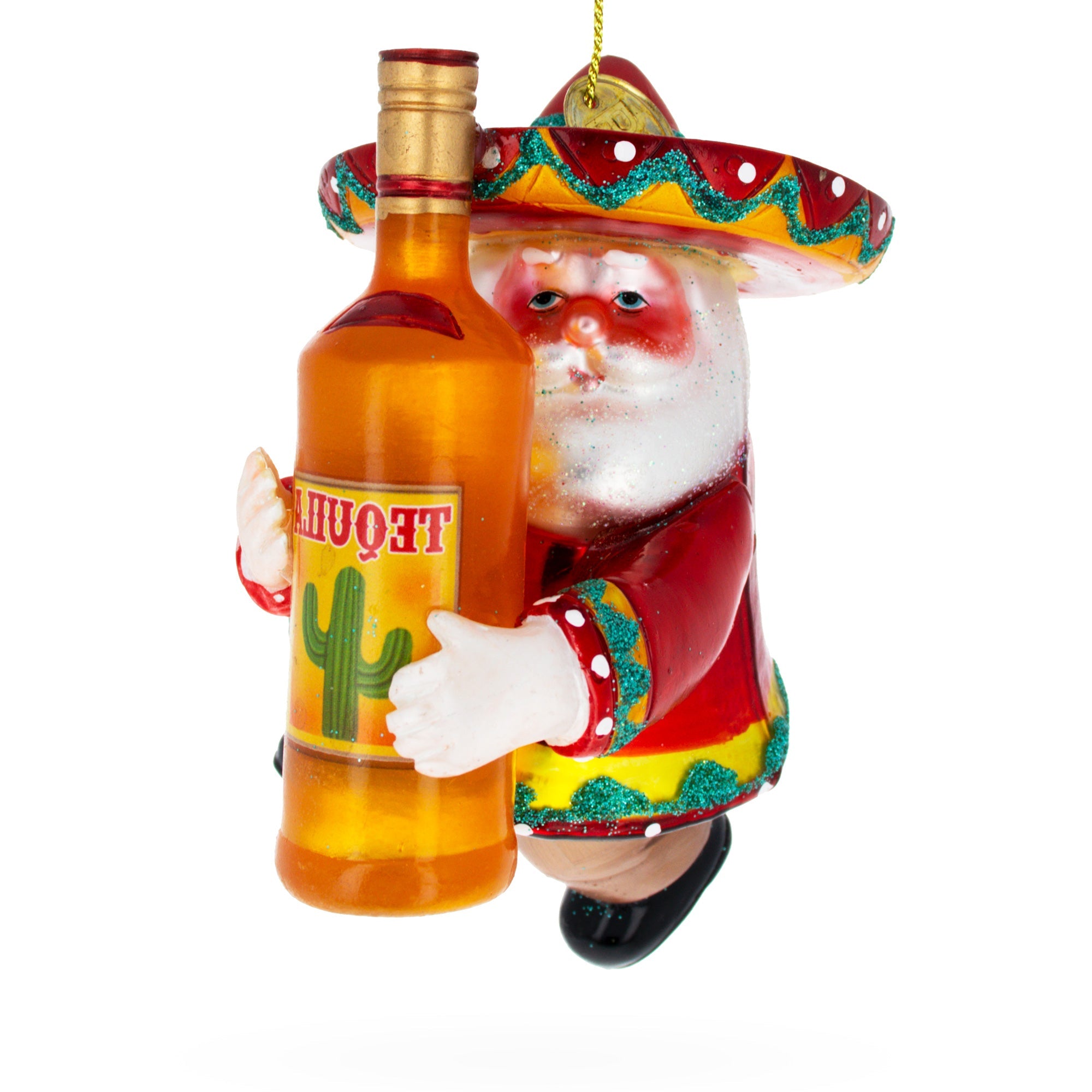 Santa Clutching Tequila Bottle - Blown Glass Christmas Ornament