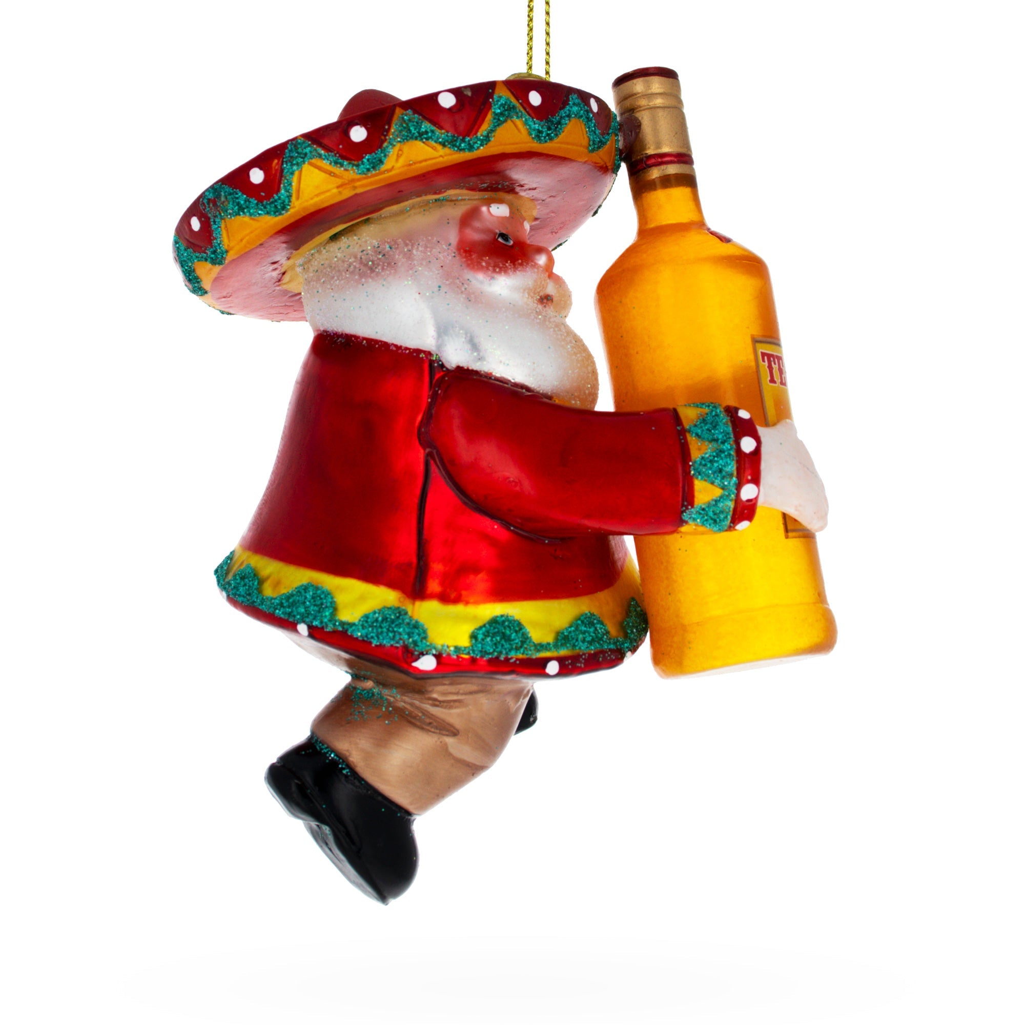 Santa Clutching Tequila Bottle - Blown Glass Christmas Ornament