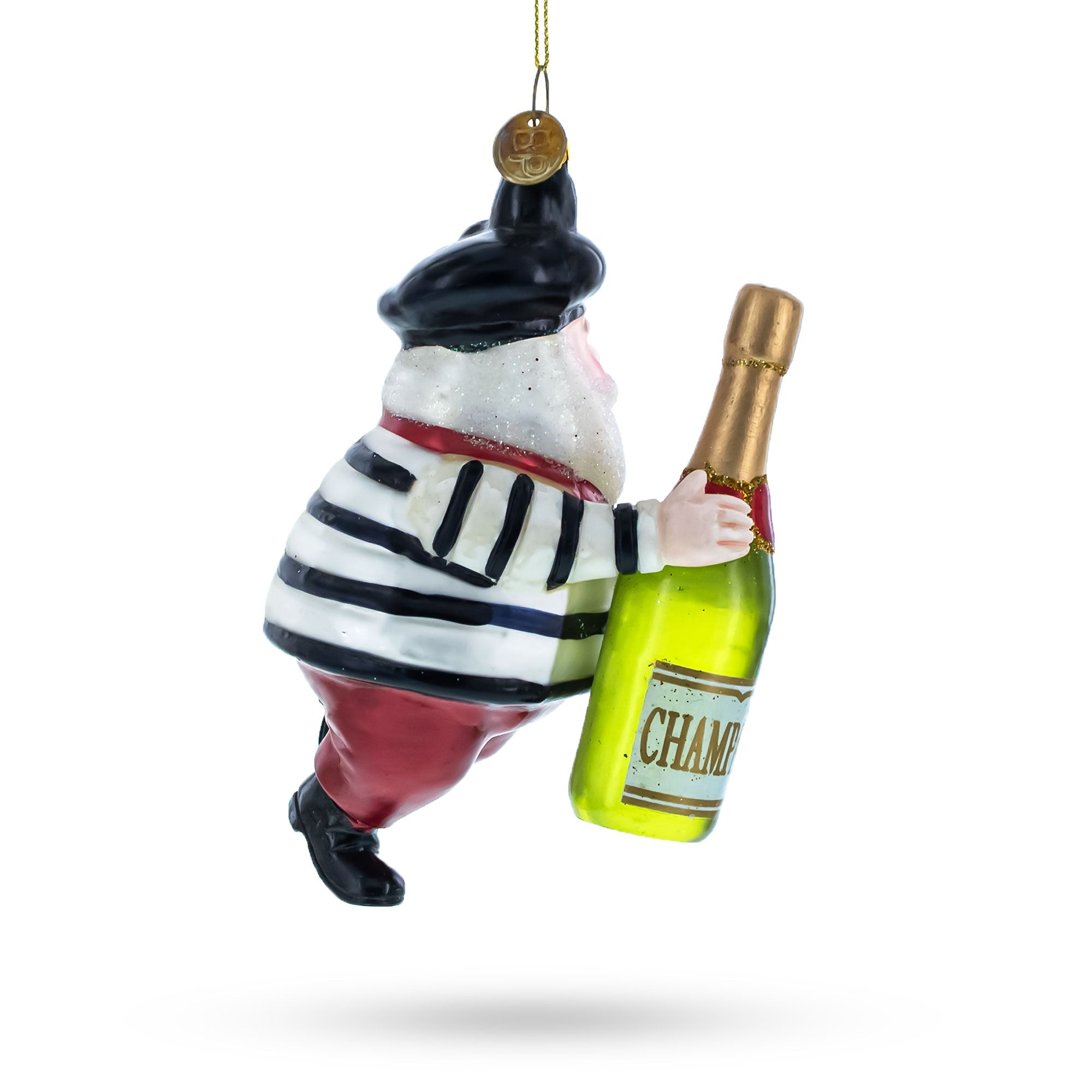 Elegant Epicure: French Santa With Champagne - Blown Glass Christmas Ornament