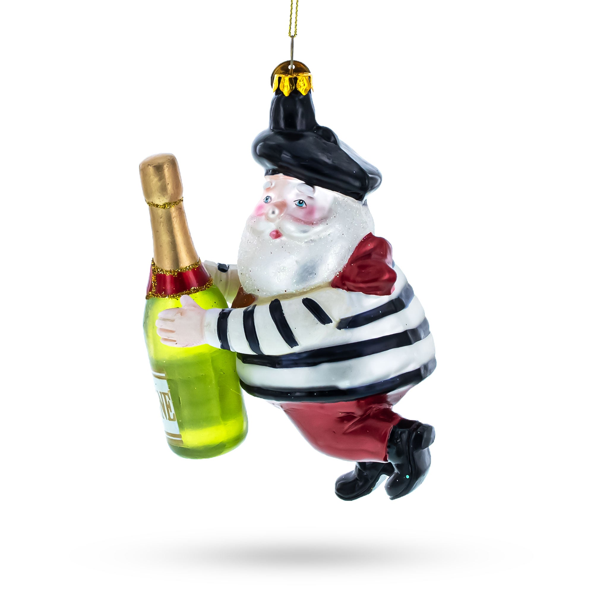 Elegant Epicure: French Santa With Champagne - Blown Glass Christmas Ornament