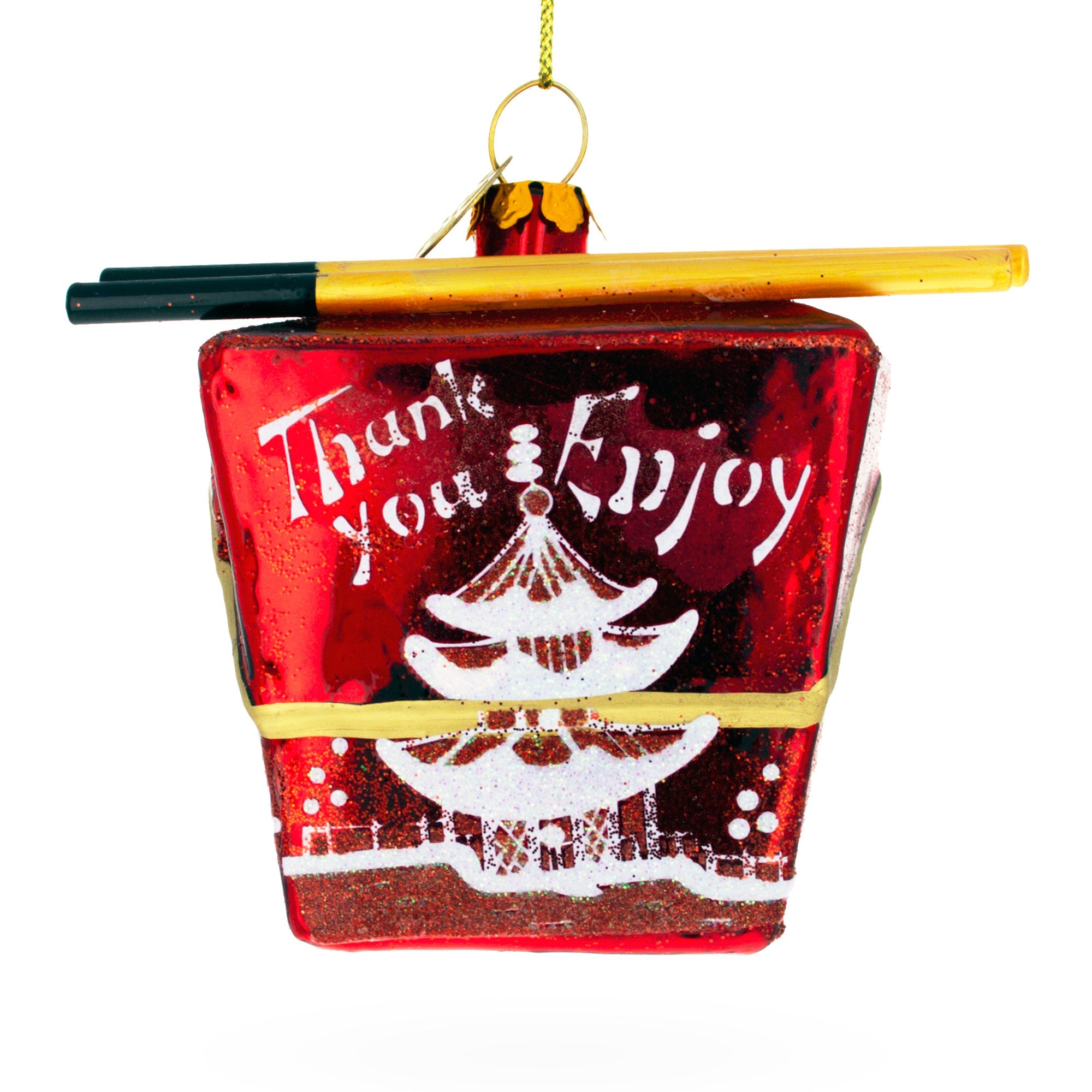 Asian Culinary Delight: Delectable Chinese Takeout - Blown Glass Christmas Ornament