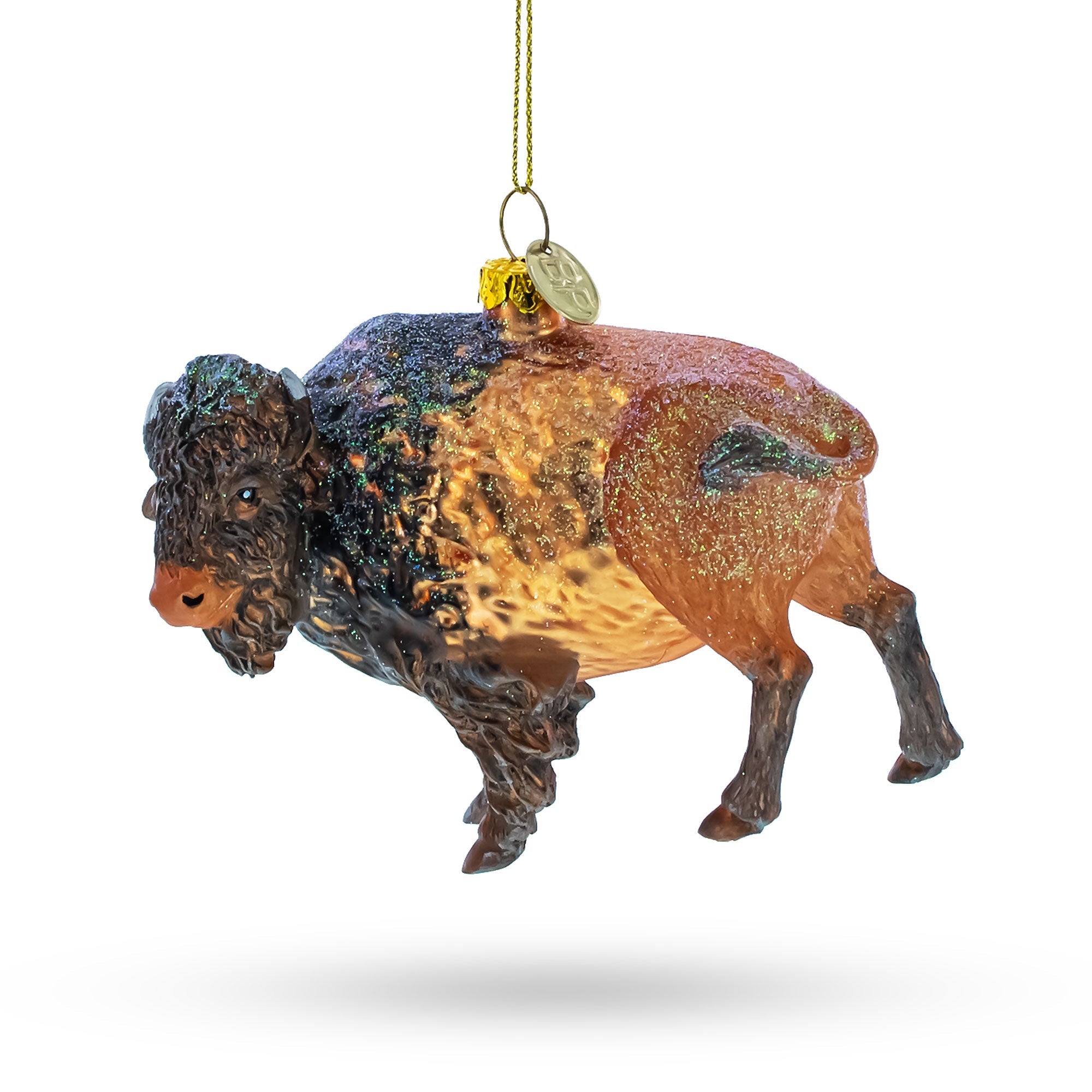 Prairie Majesty: Majestic Walking Bison - Blown Glass Christmas Ornament