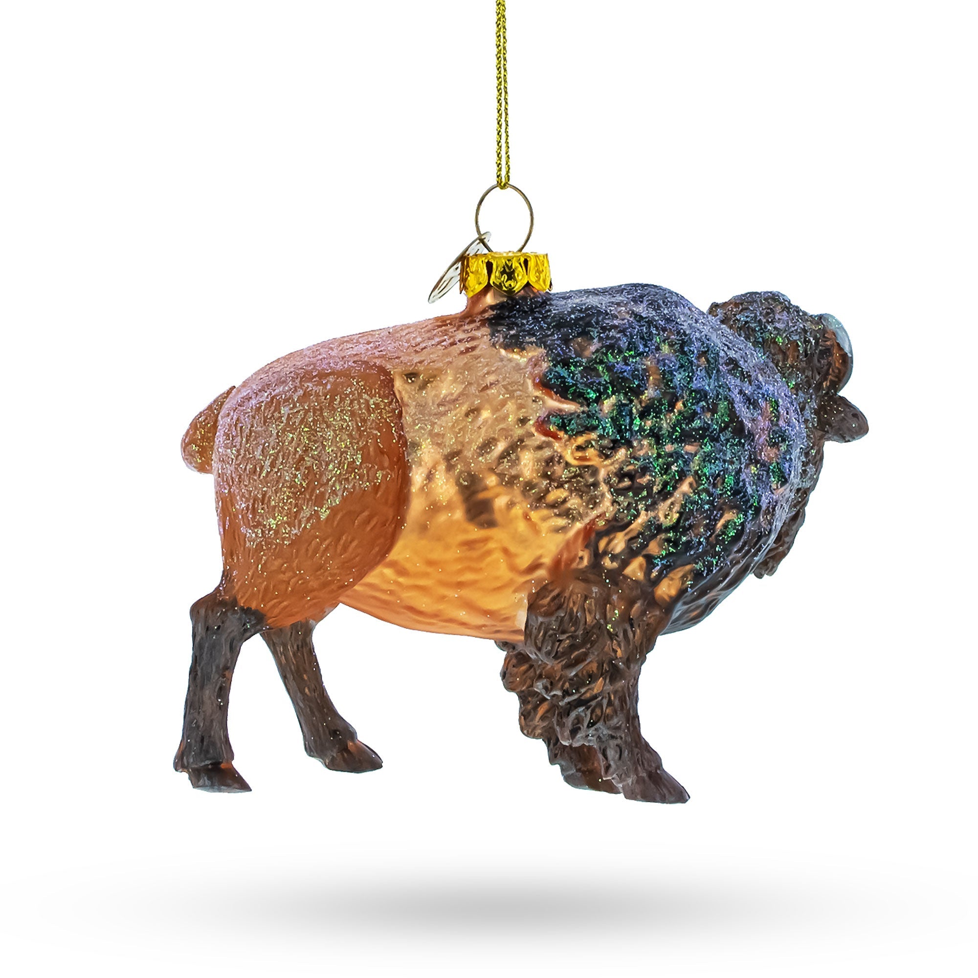 Prairie Majesty: Majestic Walking Bison - Blown Glass Christmas Ornament