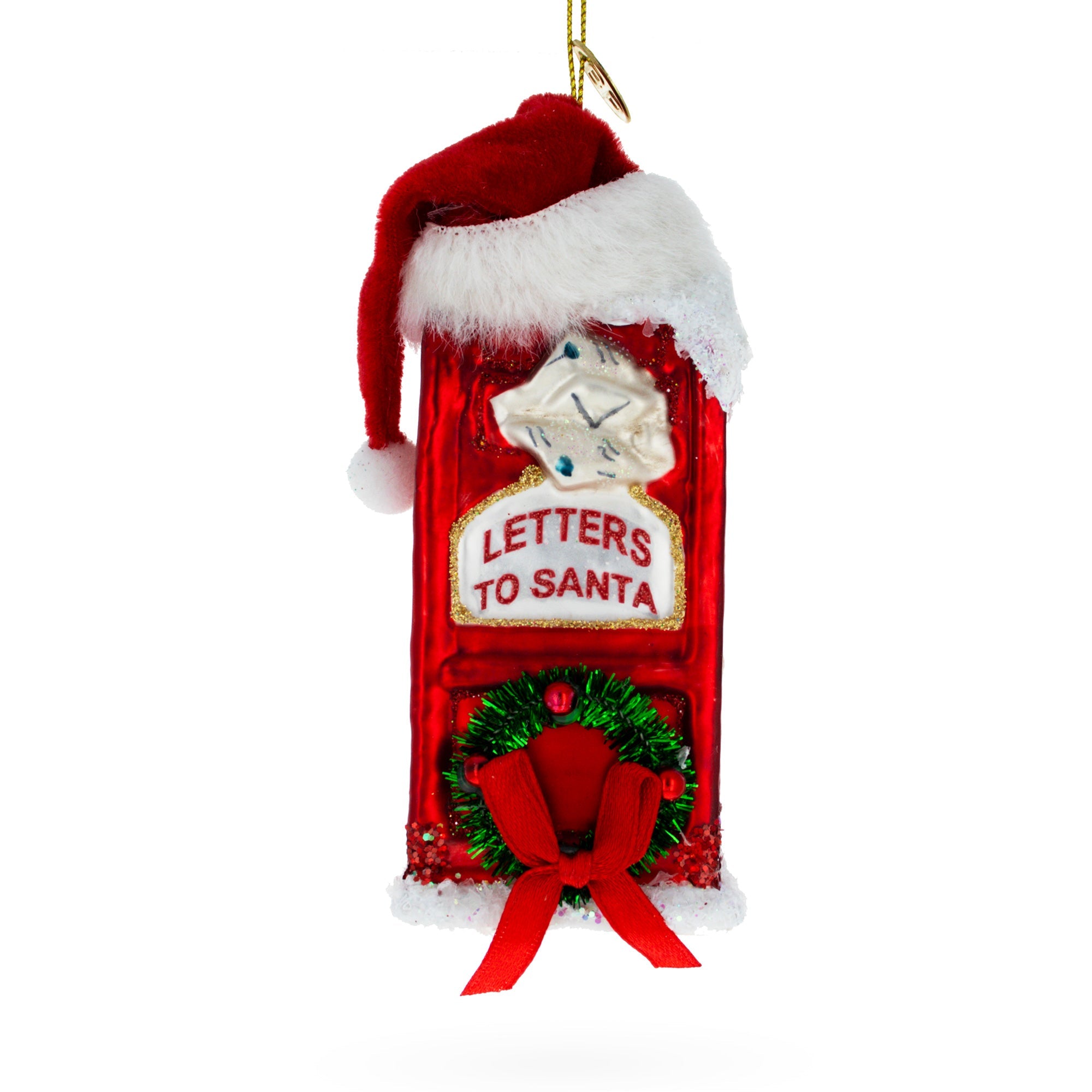 Festive Santa Mailbox - Blown Glass Christmas Ornament