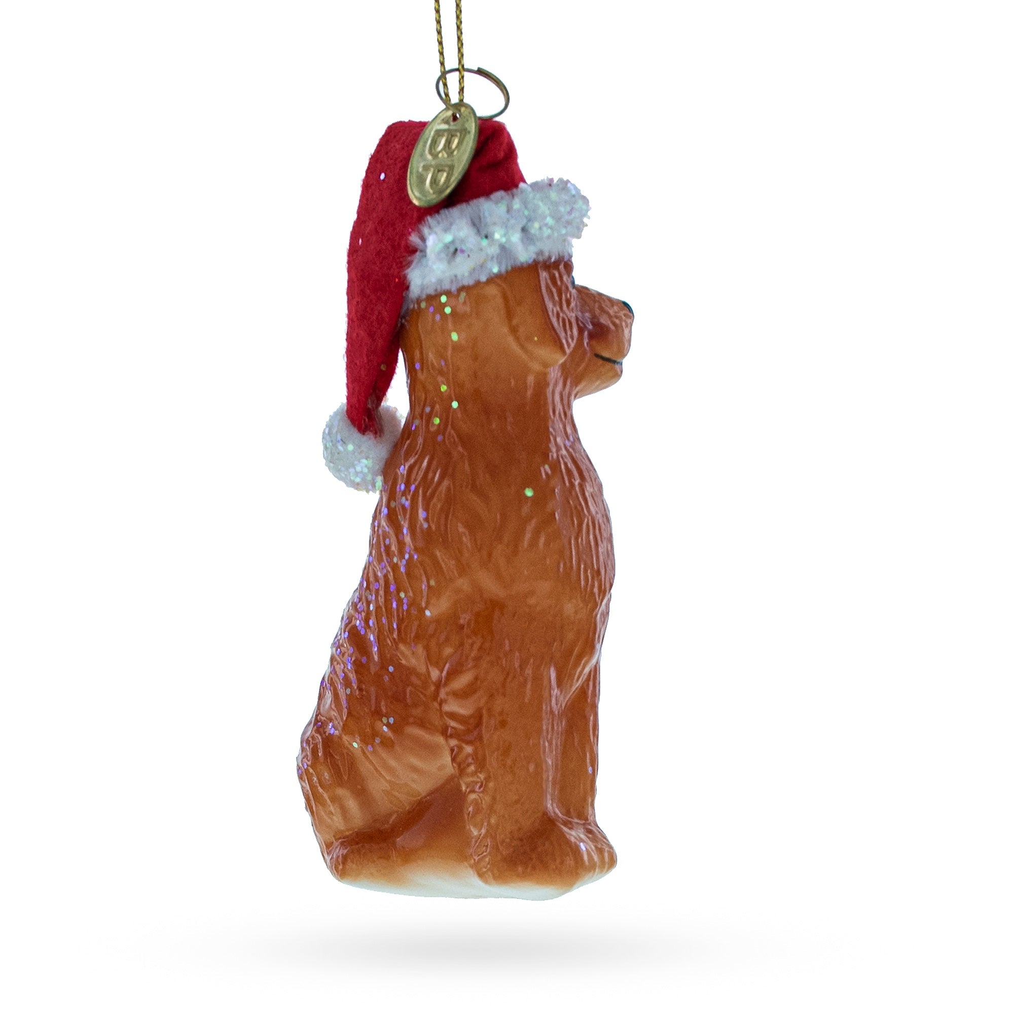 Golden Retriever In A Santa Hat - Delicate Blown Glass Christmas Ornament