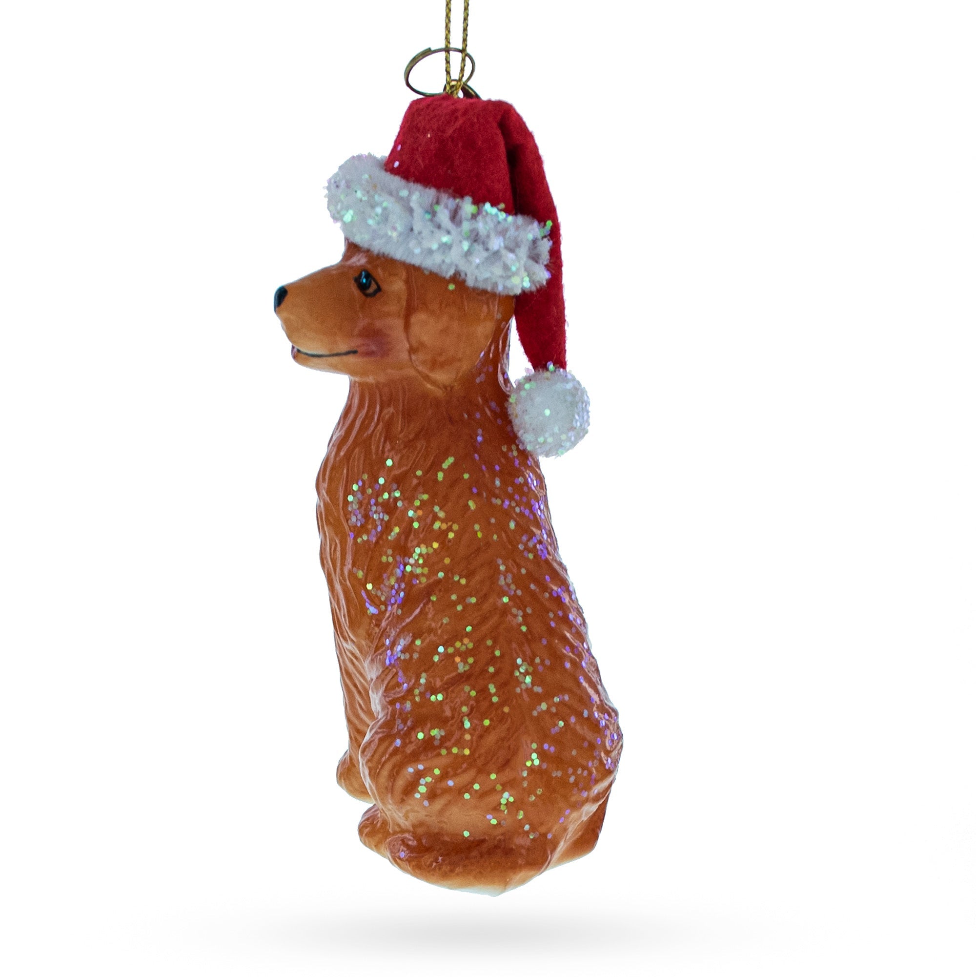 Golden Retriever In A Santa Hat - Delicate Blown Glass Christmas Ornament