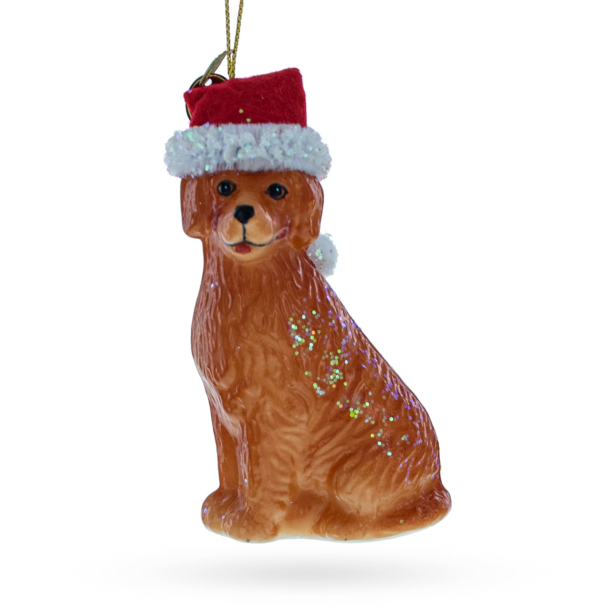 Golden Retriever In A Santa Hat - Delicate Blown Glass Christmas Ornament