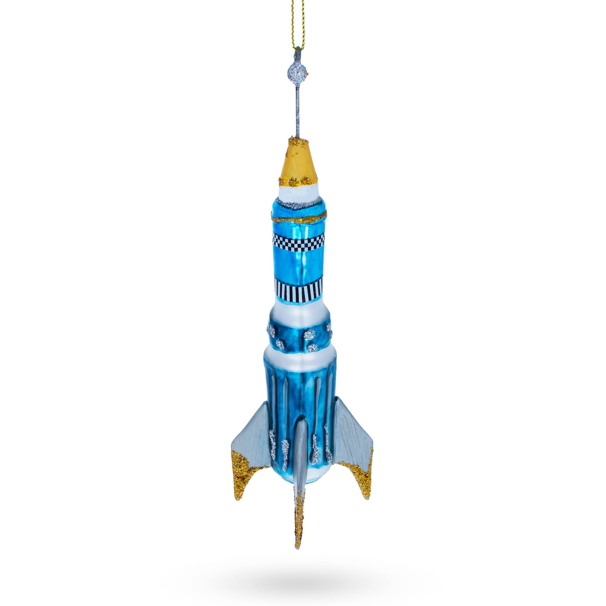 Cosmic Adventure: Blue Rocket - Blown Glass Christmas Ornament