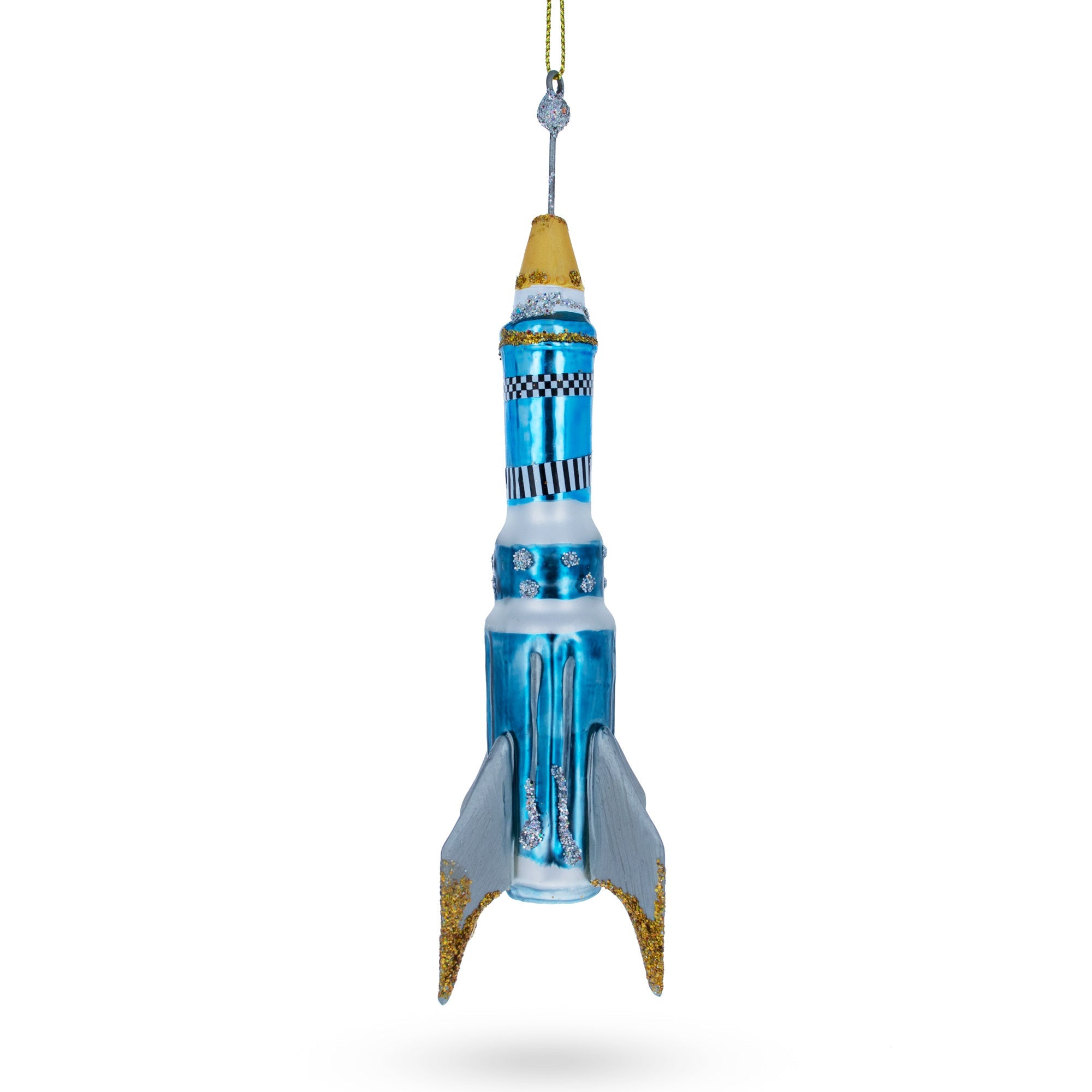 Cosmic Adventure: Blue Rocket - Blown Glass Christmas Ornament