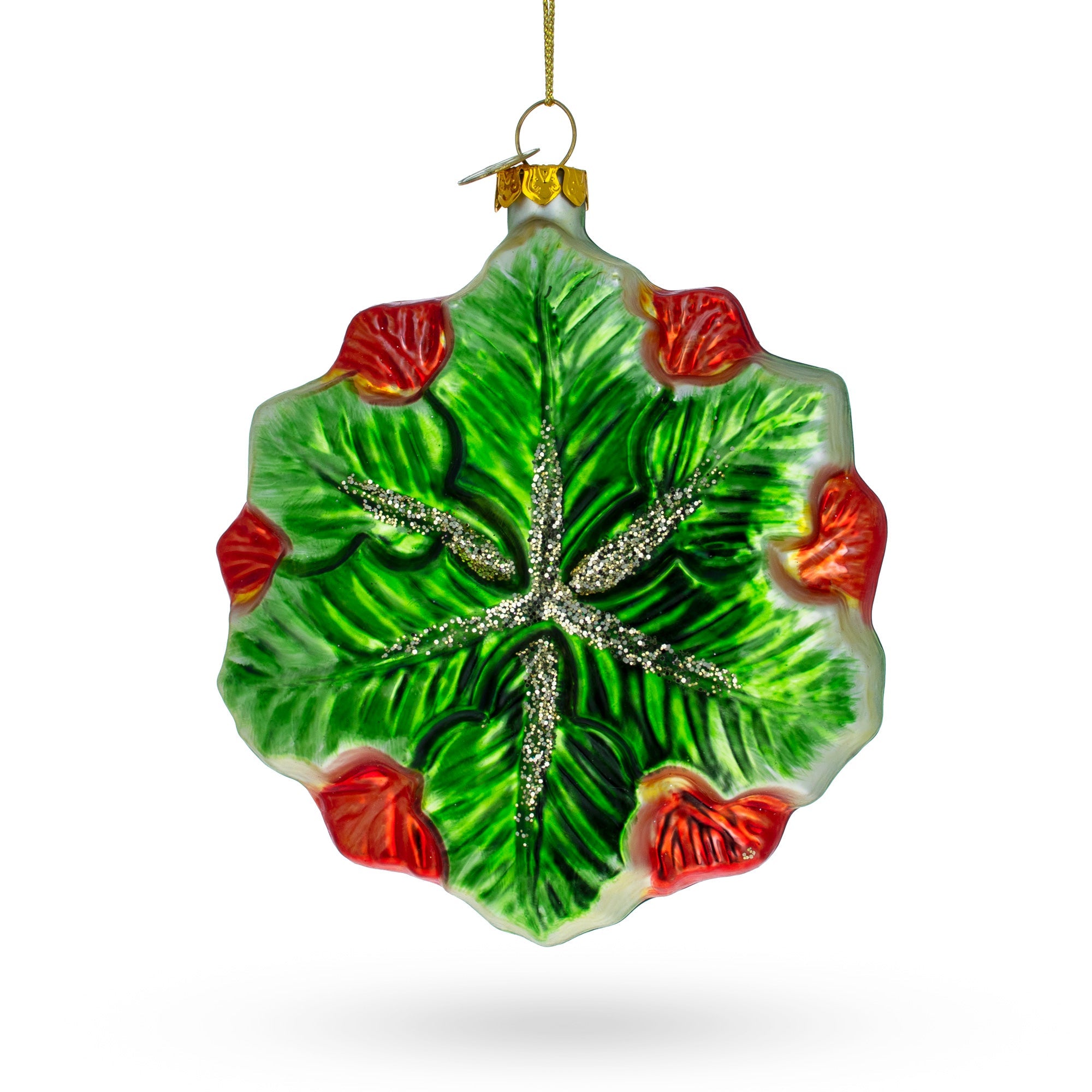 Elegant Poinsettia With Mother Of Pearls - Blown Glass Christmas Ornament