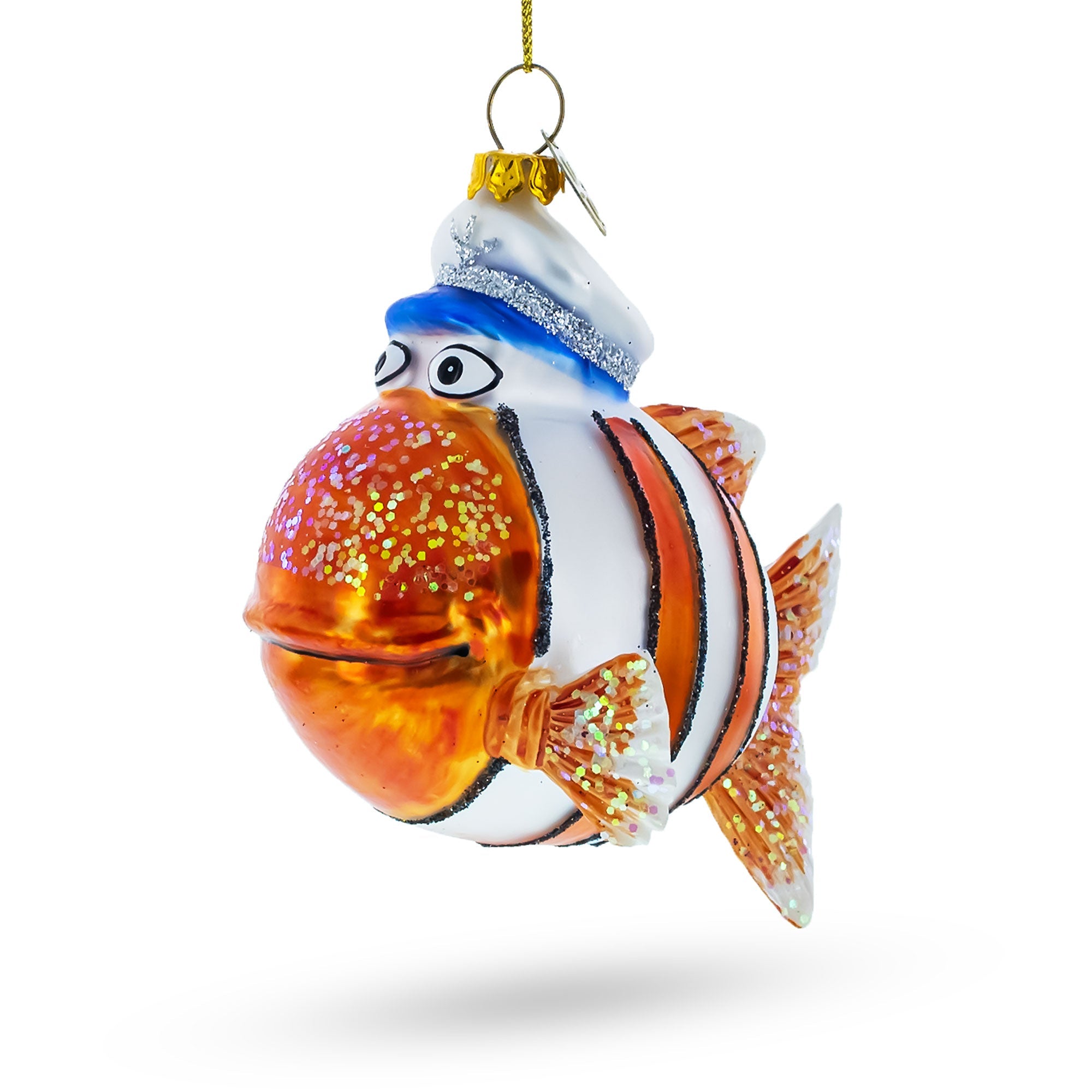 Nautical Captain Fish - Blown Glass Christmas Ornament