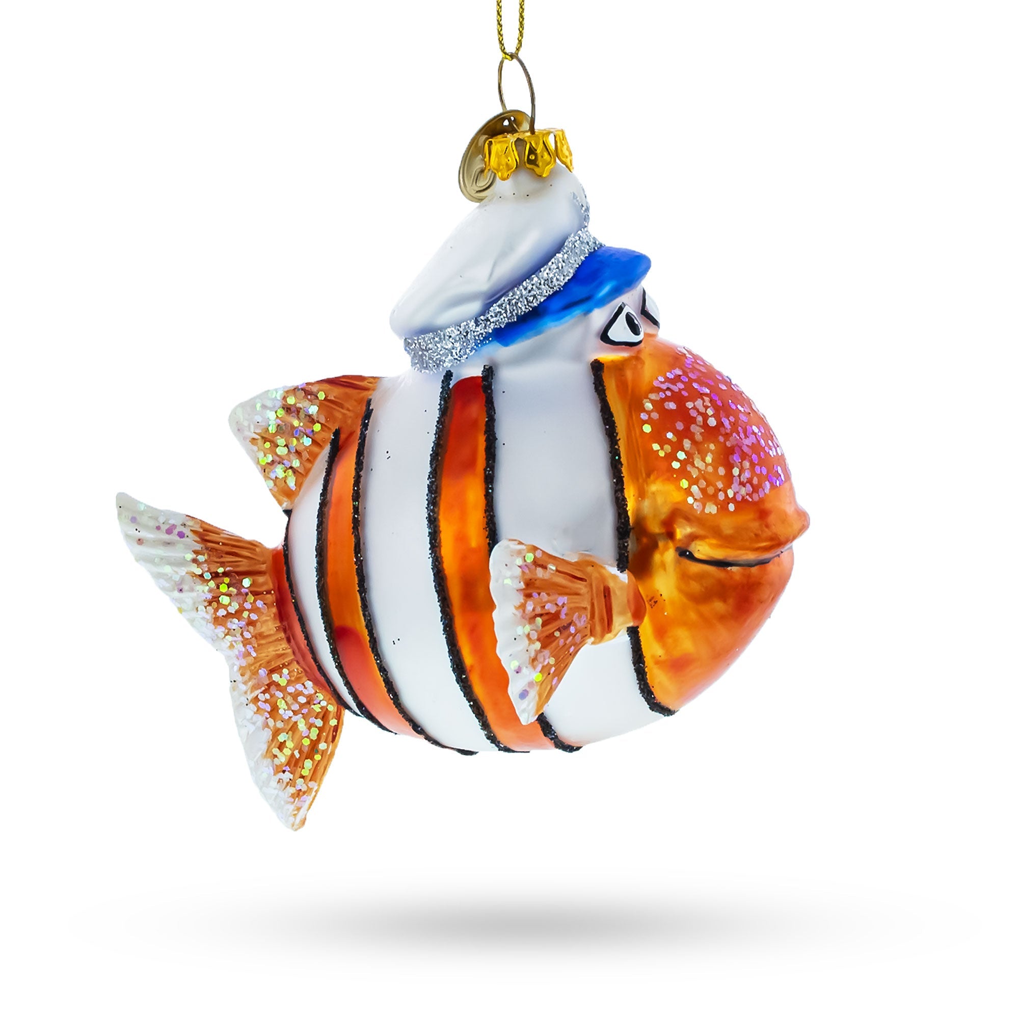 Nautical Captain Fish - Blown Glass Christmas Ornament