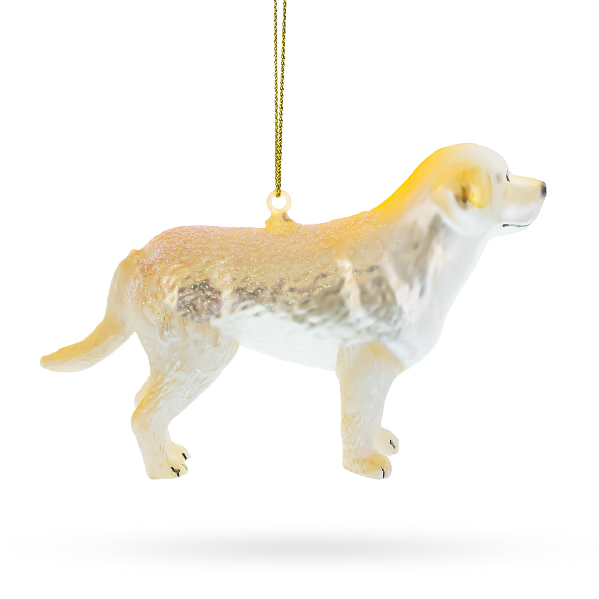 Radiant Golden Retriever In Glitter Blown Glass Christmas Ornament