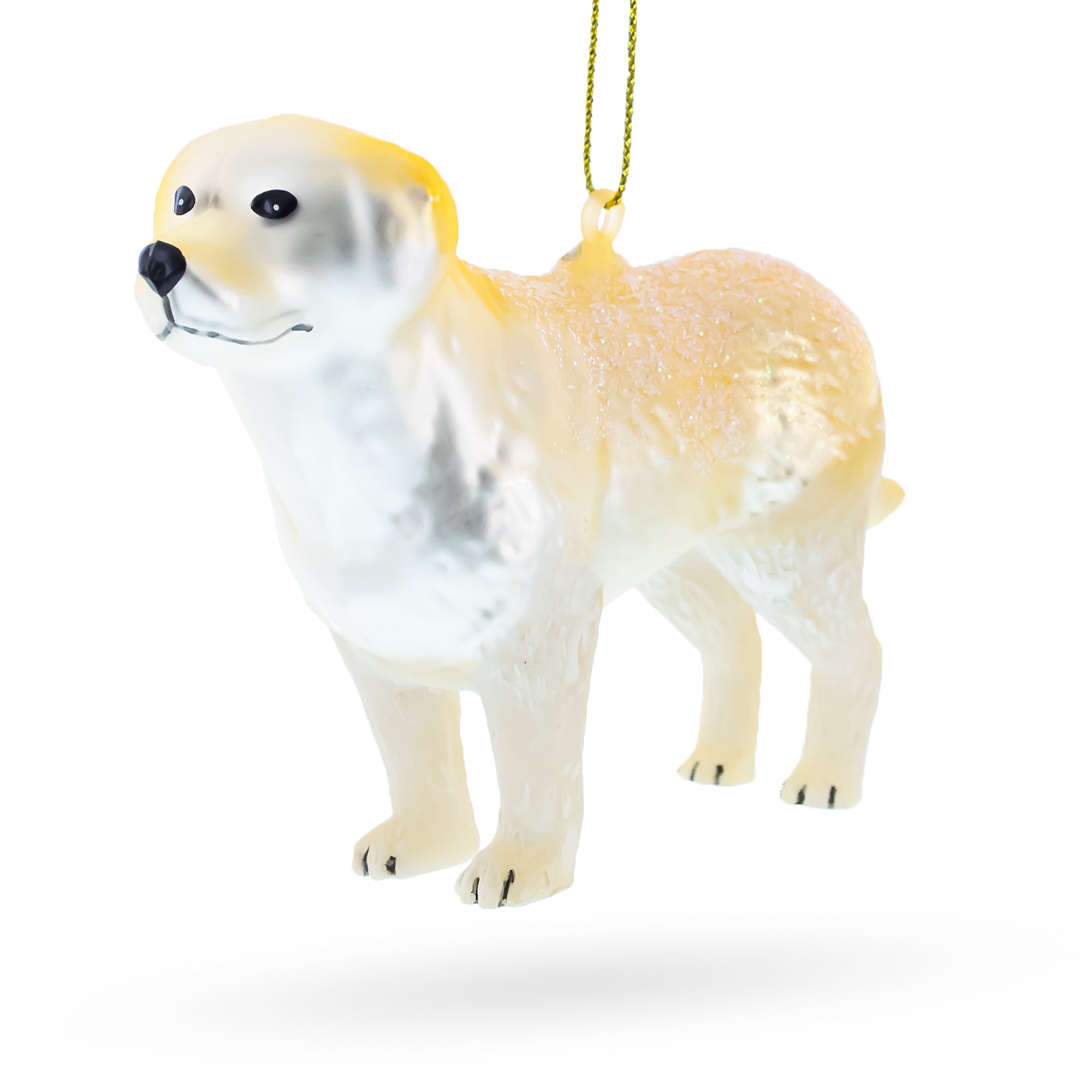 Radiant Golden Retriever In Glitter Blown Glass Christmas Ornament