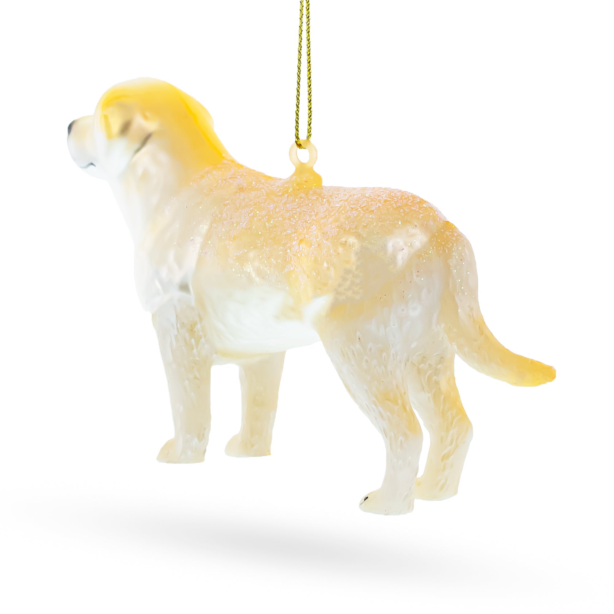 Radiant Golden Retriever In Glitter Blown Glass Christmas Ornament