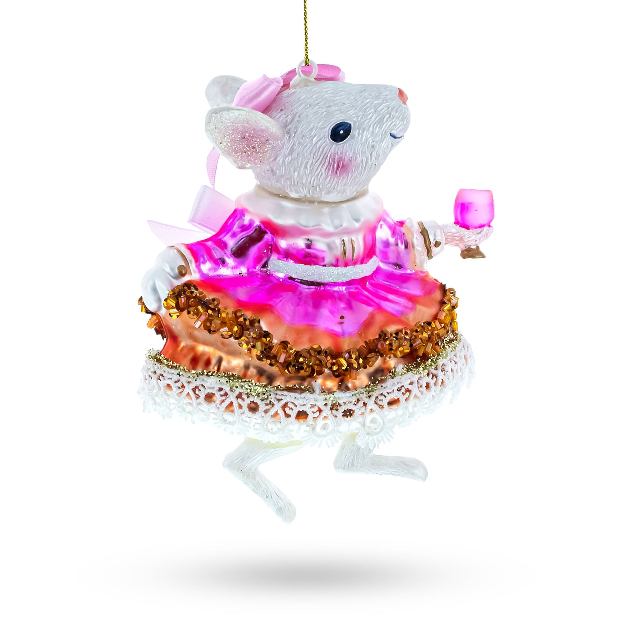 Elegant Mouse Toasting With Wine - Blown Glass Christmas Ornament