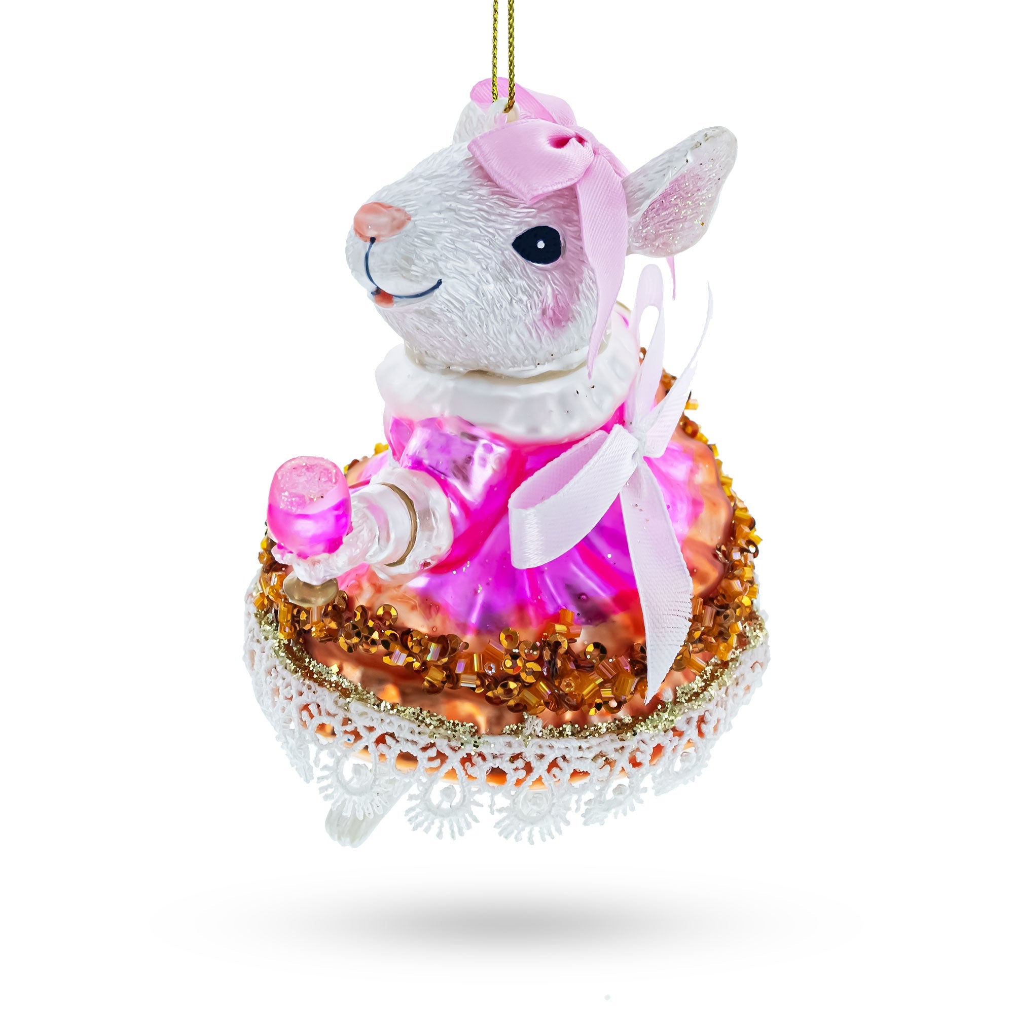 Elegant Mouse Toasting With Wine - Blown Glass Christmas Ornament