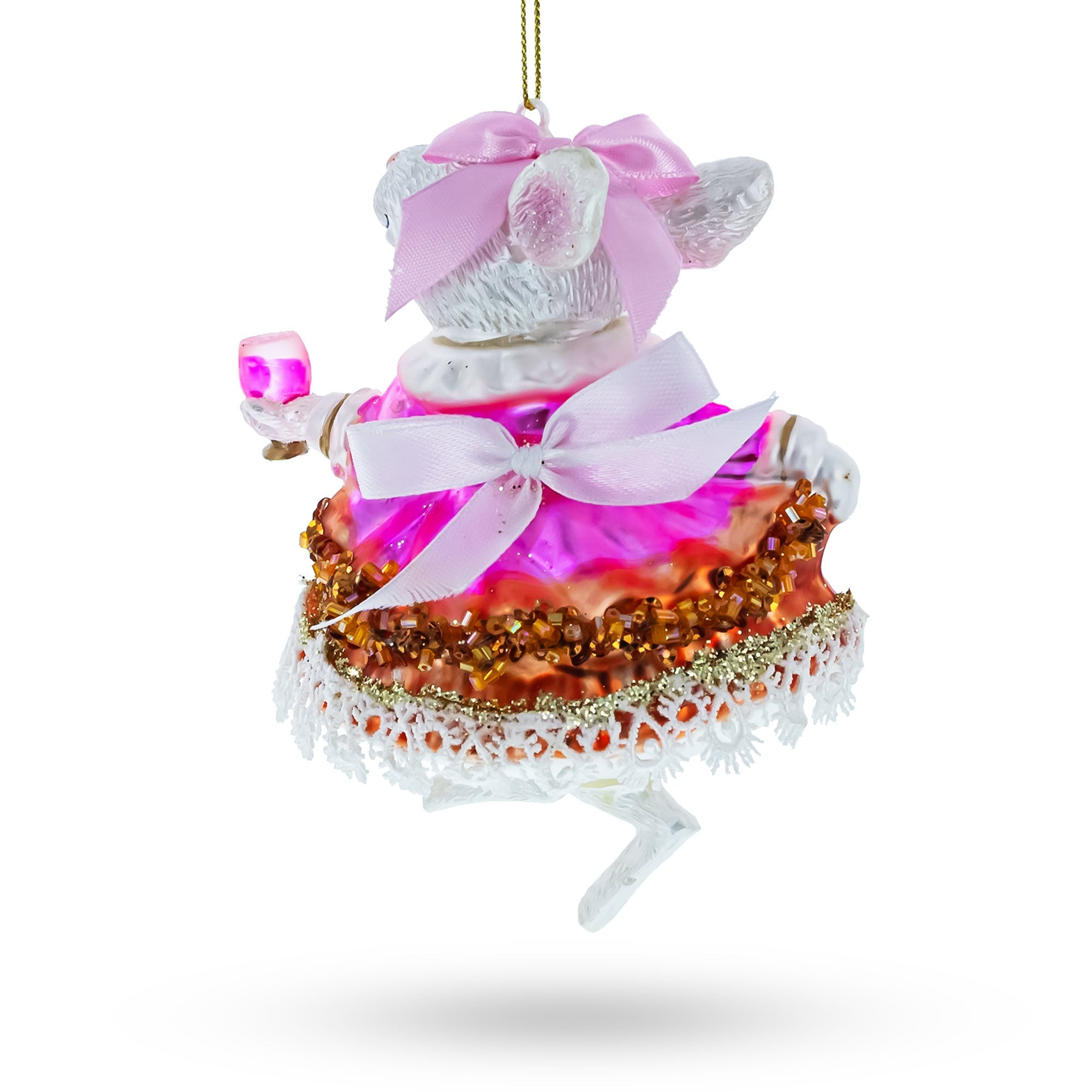 Elegant Mouse Toasting With Wine - Blown Glass Christmas Ornament