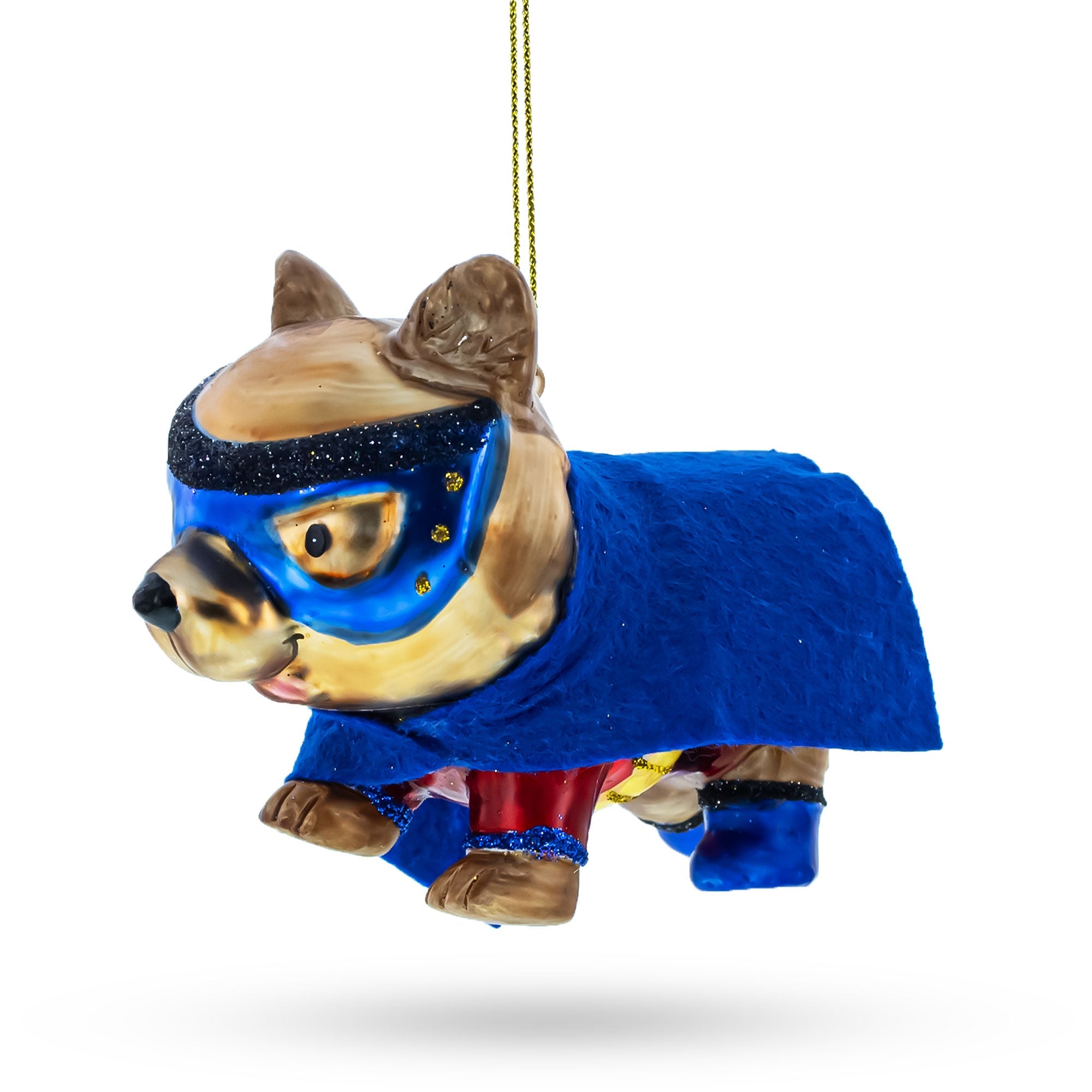 Super Dog In Mask Walking - Blown Glass Christmas Ornament