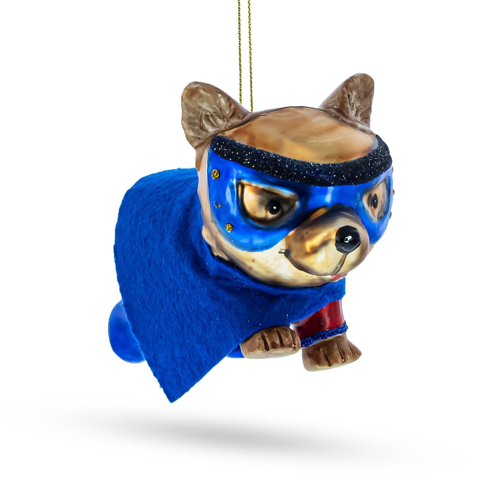 Super Dog In Mask Walking - Blown Glass Christmas Ornament