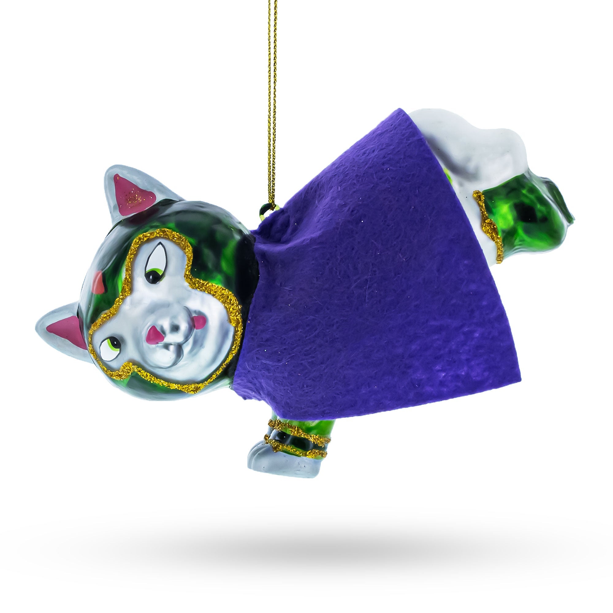 Super Dog In Green Mask - Blown Glass Christmas Ornament