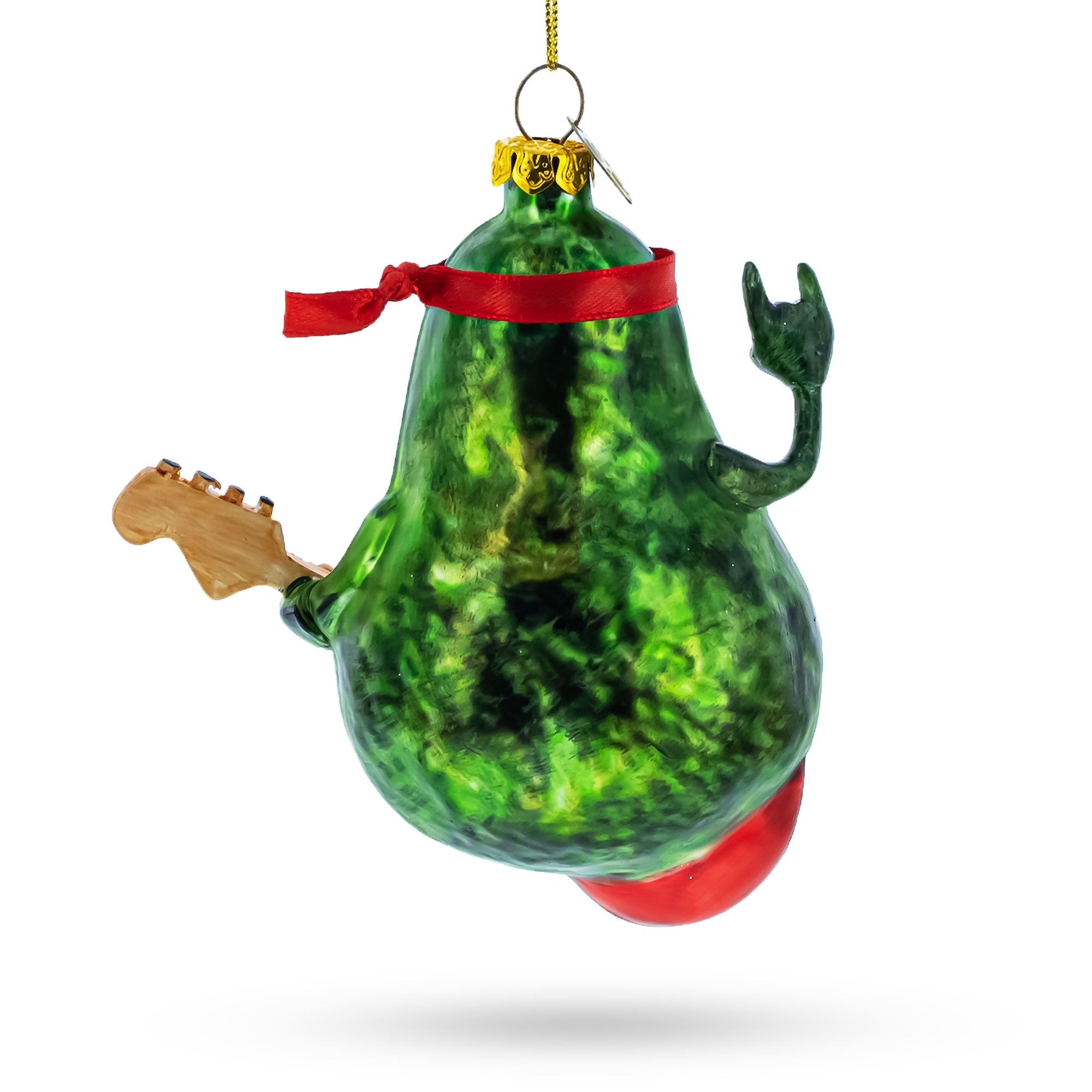 Musical Avocado Strumming A Guitar - Blown Glass Christmas Ornament