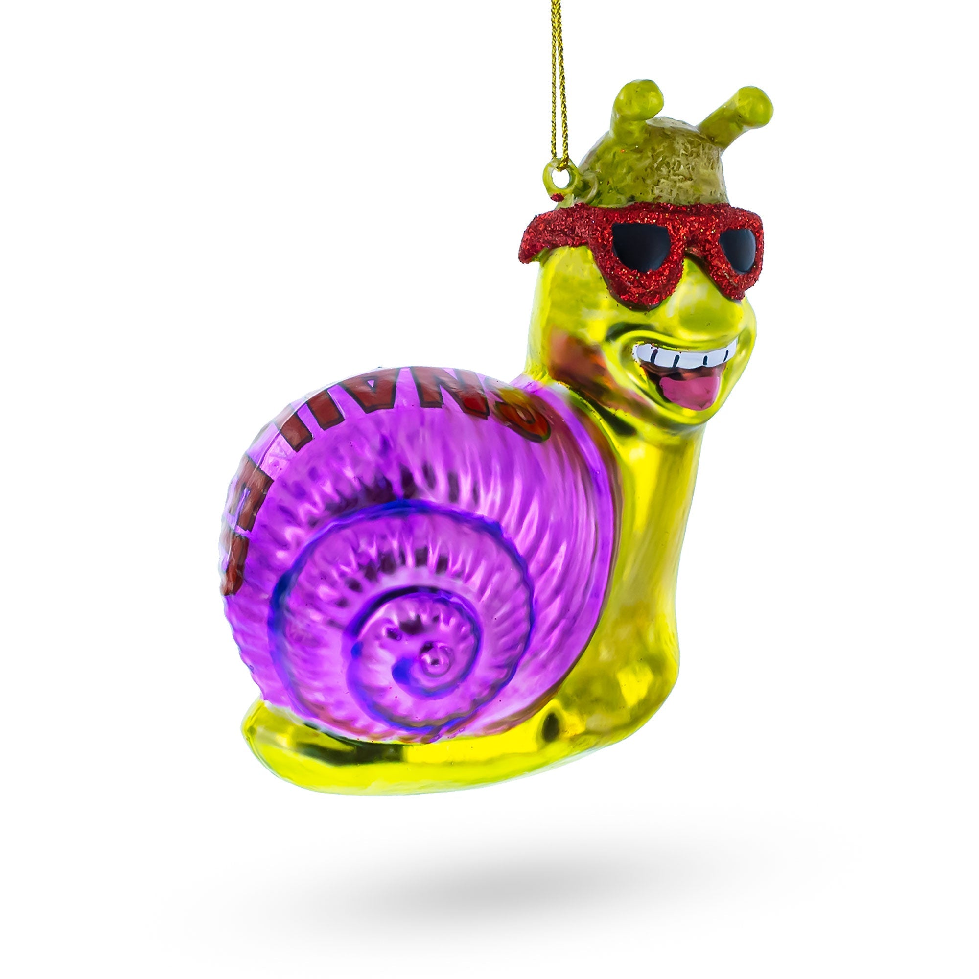 Cool Snail Sporting Sunglasses - Blown Glass Christmas Ornament