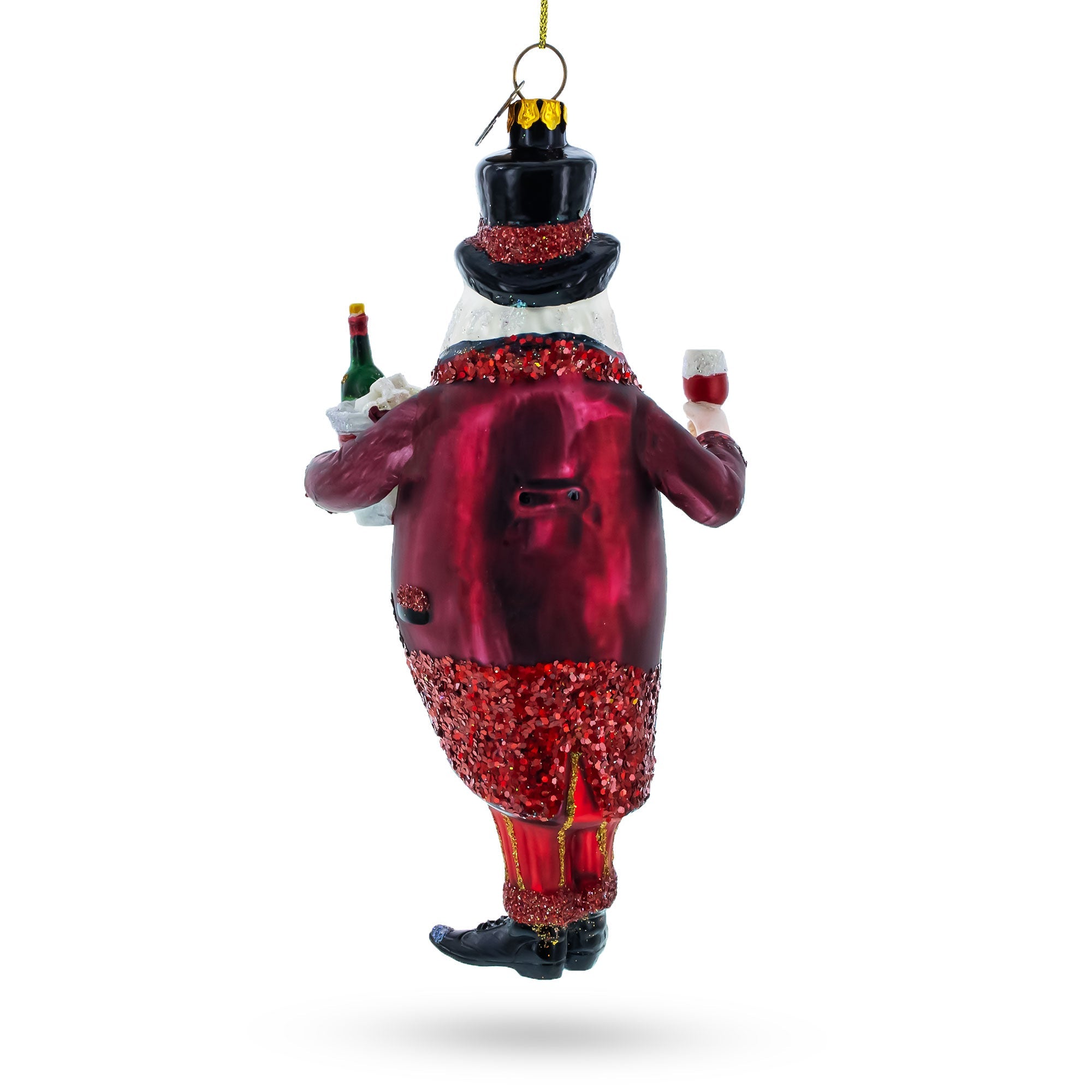 Santa Toasting With A Glass Of Red Wine - Blown Glass Christmas Ornament