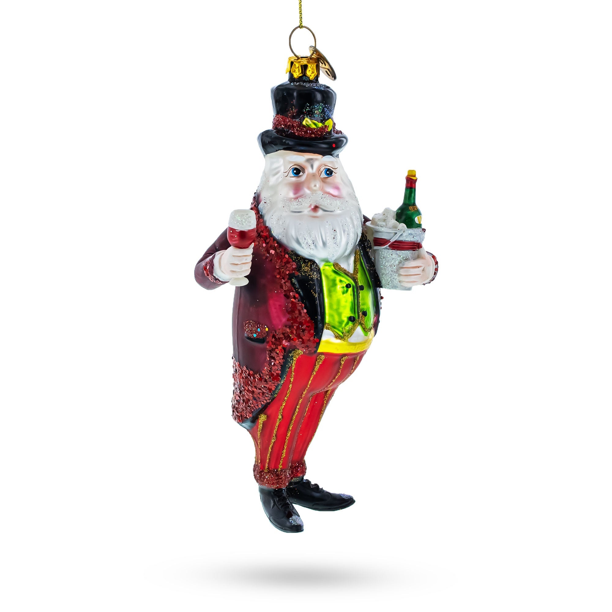 Santa Toasting With A Glass Of Red Wine - Blown Glass Christmas Ornament