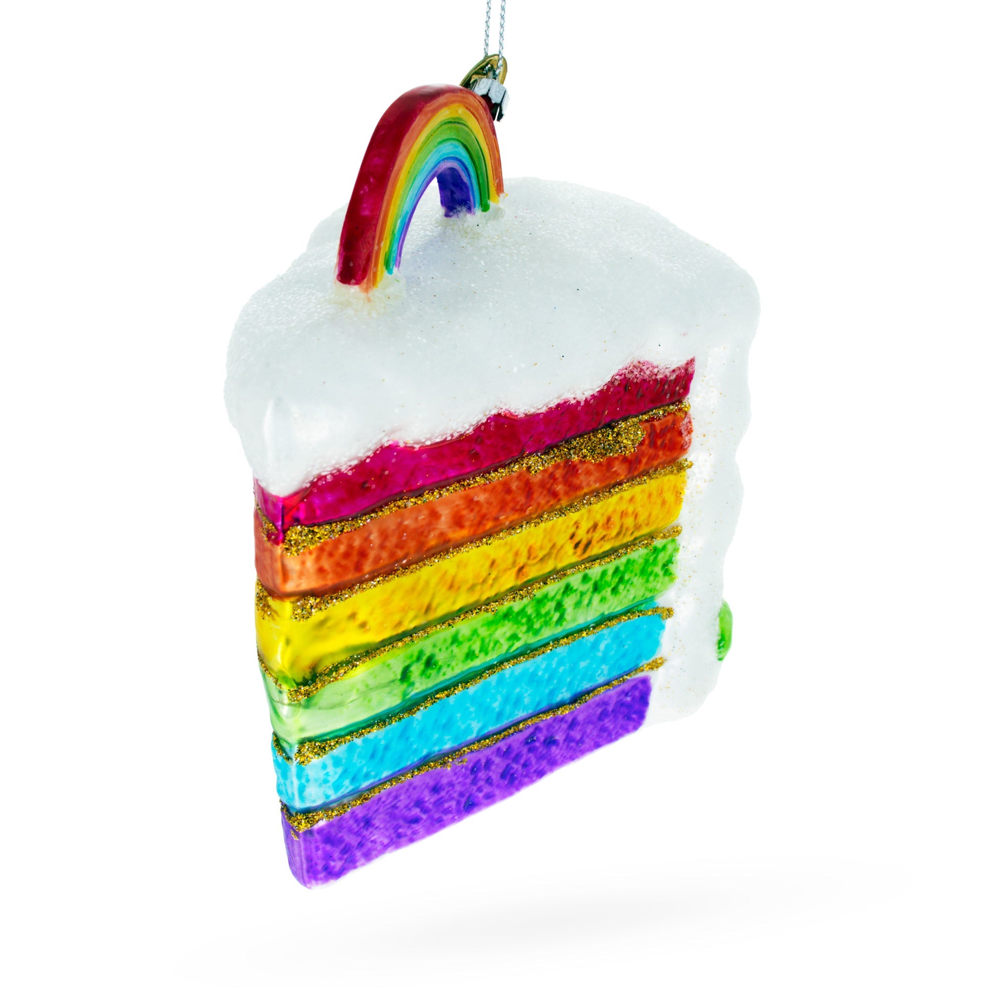 Vibrant Rainbow Layer Cake - Blown Glass Christmas Ornament