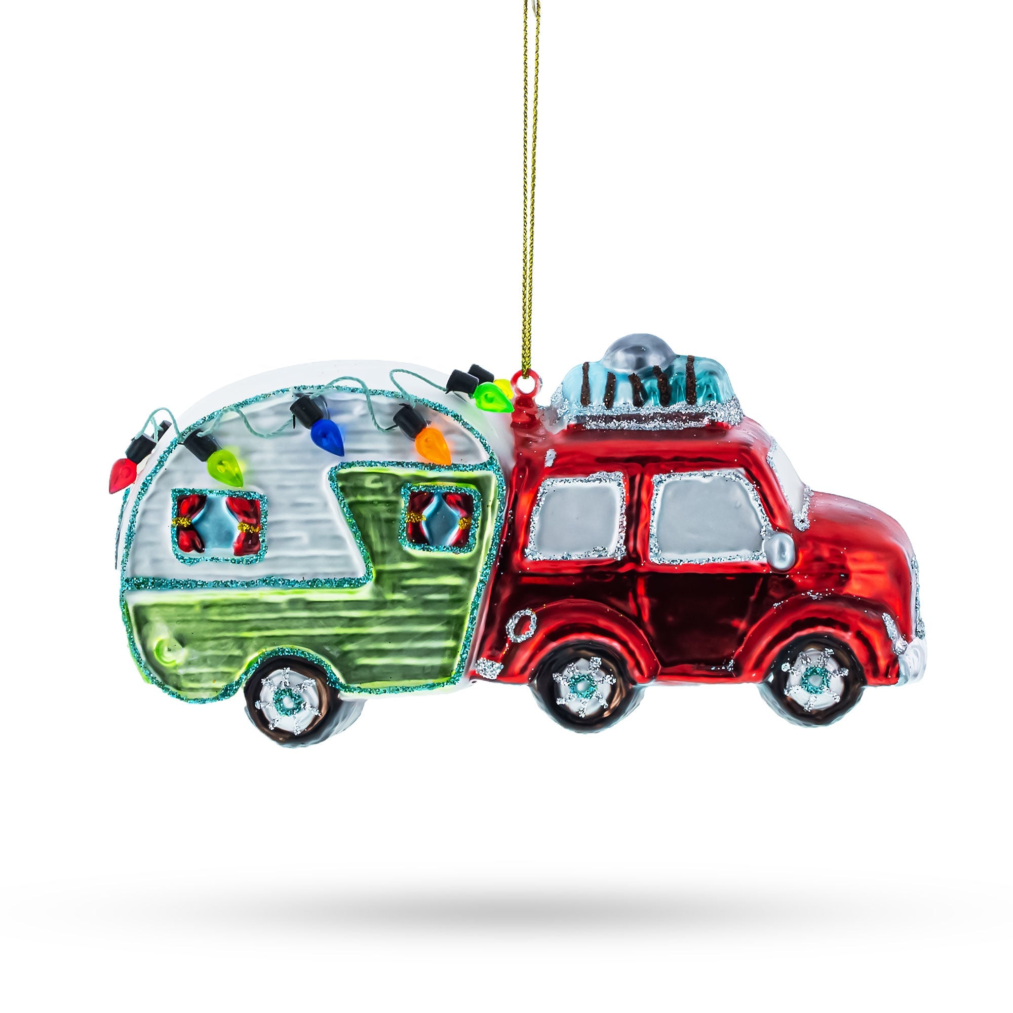 Adventurous Bear Behind The Wheel Of A Camper - Blown Glass Christmas Ornament