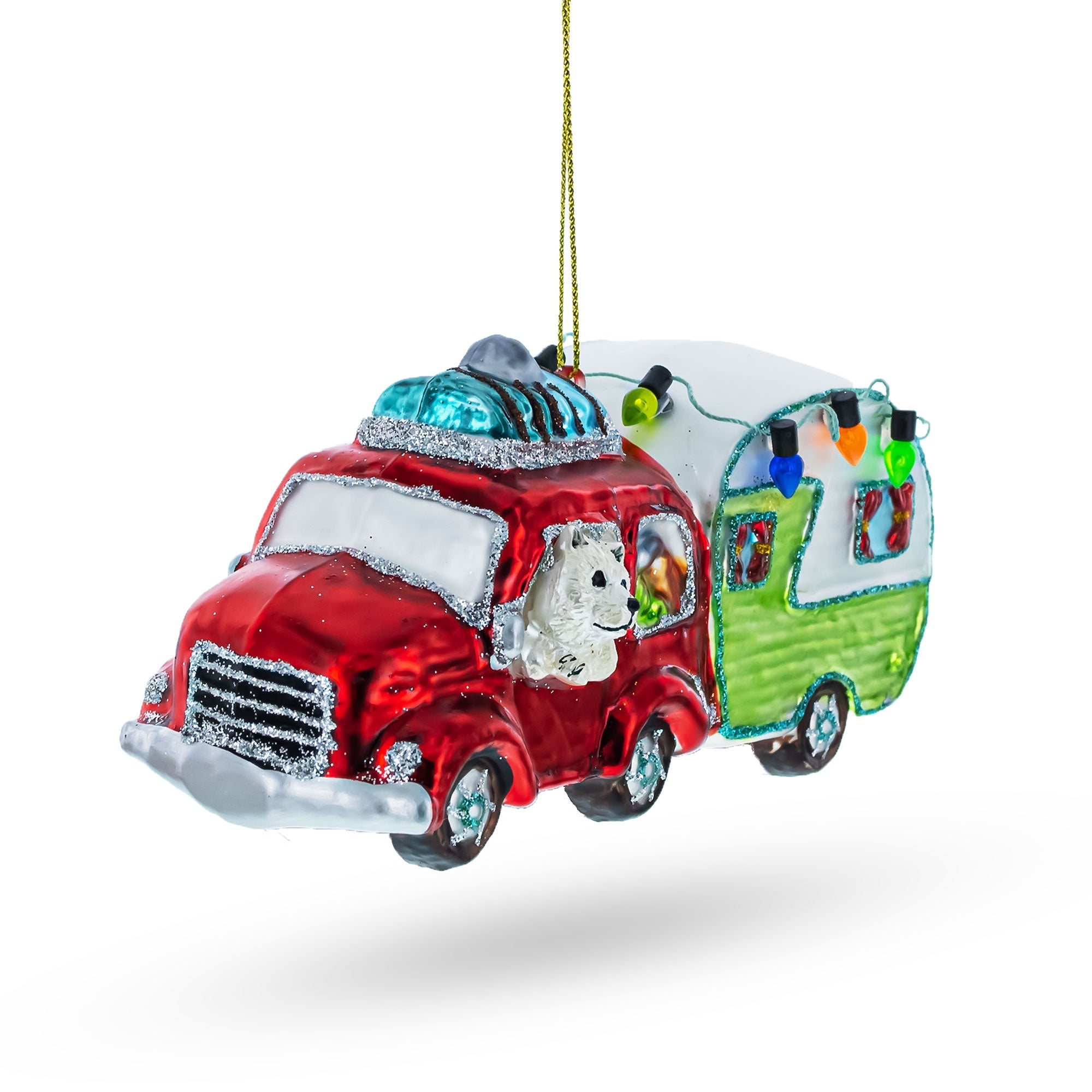 Adventurous Bear Behind The Wheel Of A Camper - Blown Glass Christmas Ornament