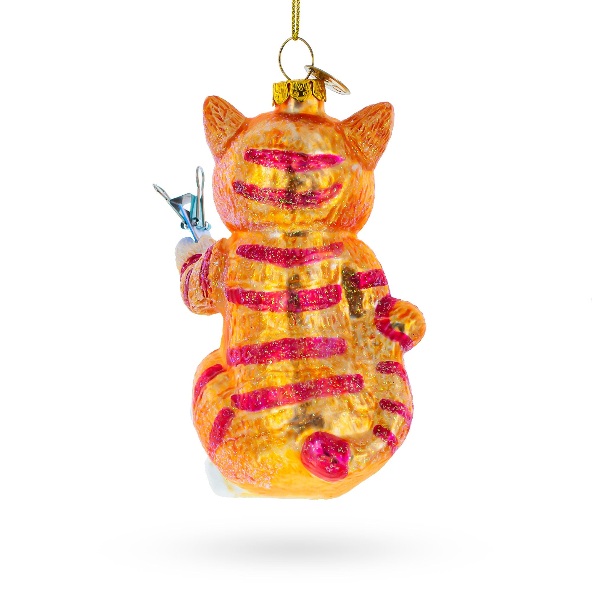 Artistic Cat Creating A Self-portrait - Blown Glass Christmas Ornament