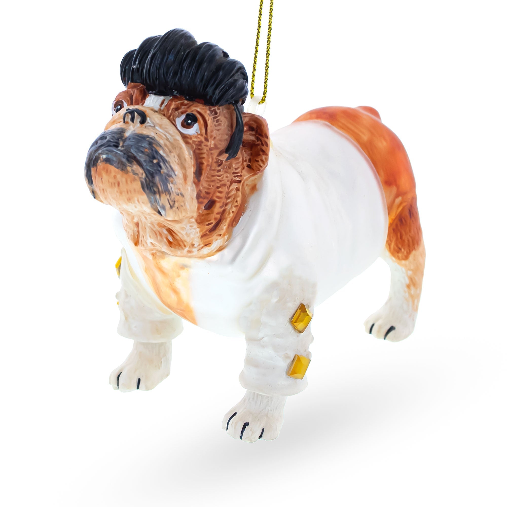 Rock 'n' Roll Elvis Bulldog - Blown Glass Christmas Ornament